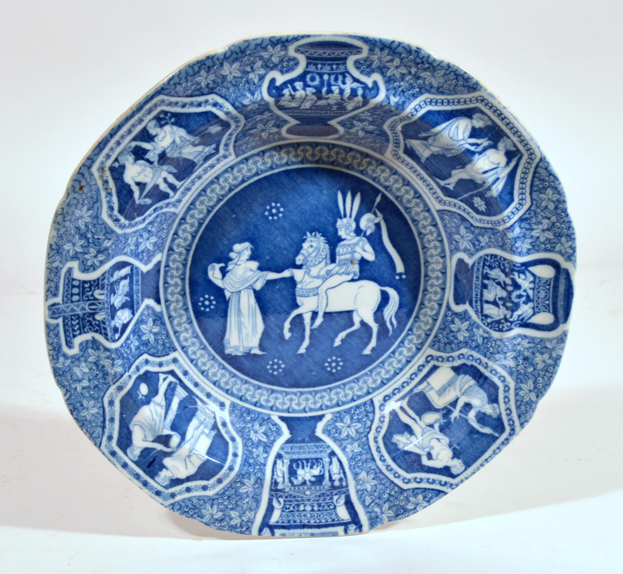 Neoclassical Spode Neo-classical Greek Pattern Blue Soup Plates- Set of Ten For Sale