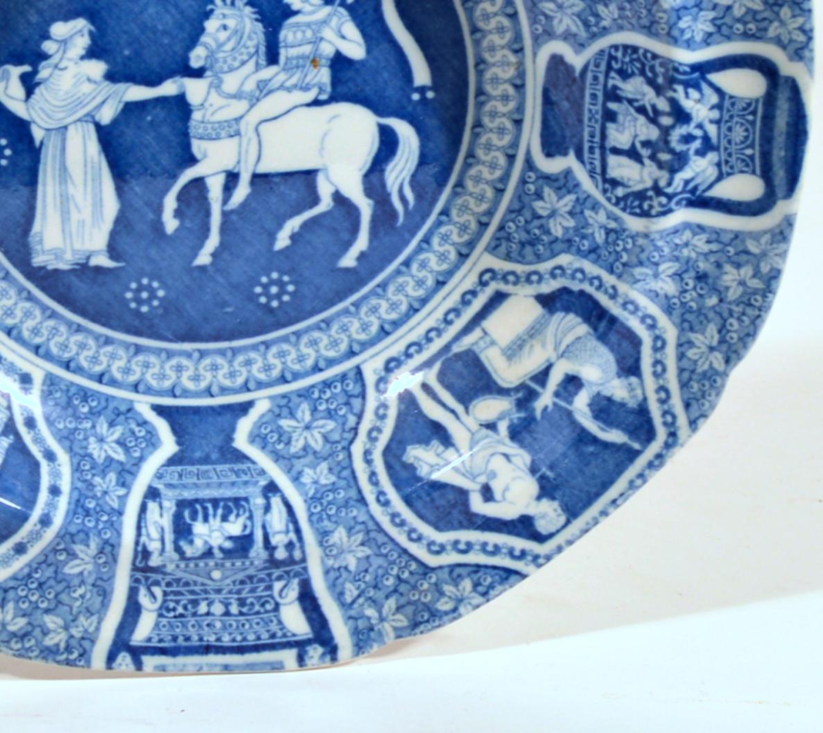 Pearlware Spode Neo-classical Greek Pattern Blue Soup Plates- Set of Ten For Sale