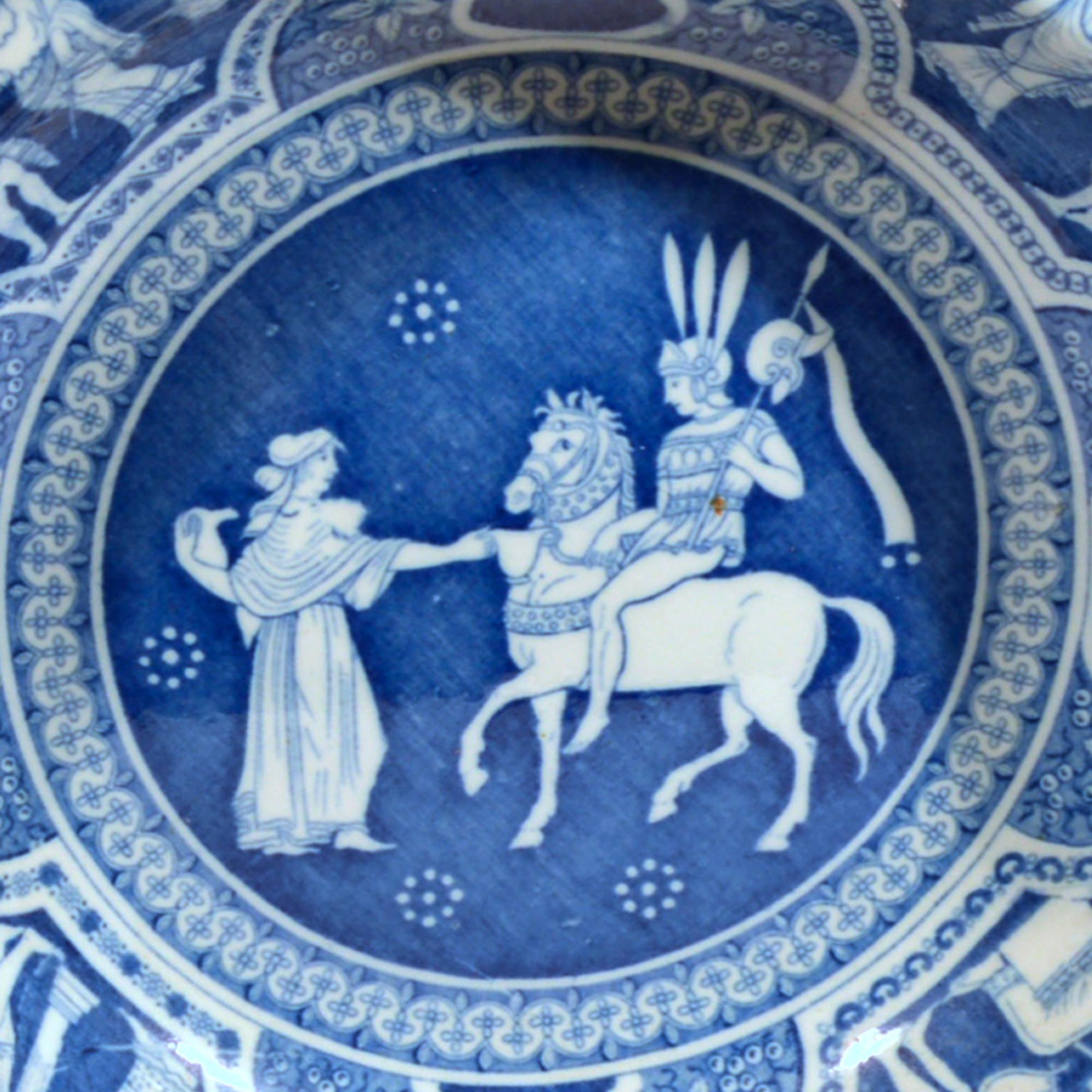 Spode Neo-classical Greek Pattern Blue Soup Plates- Set of Ten For Sale 1