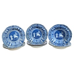 Spode Neo-classical Greek Pattern Blue Soup Plates- Set of Ten