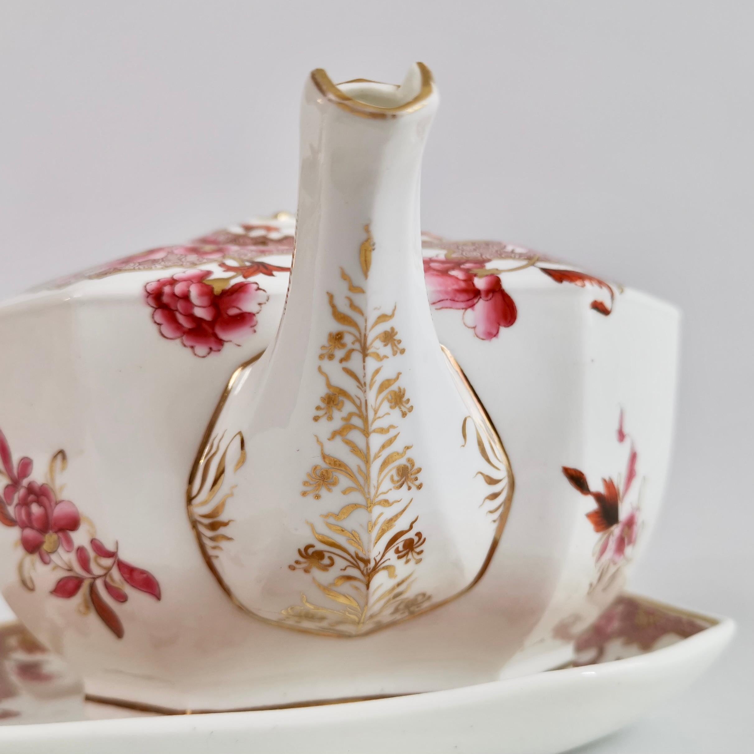 Spode Octagon Teapot on Stand, Felspar with Pink Chinoiserie, Regency 1821-1825 5