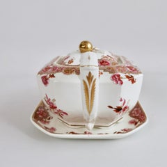 Spode Octagon Teapot on Stand, Felspar with Pink Chinoiserie, Regency 1821-1825