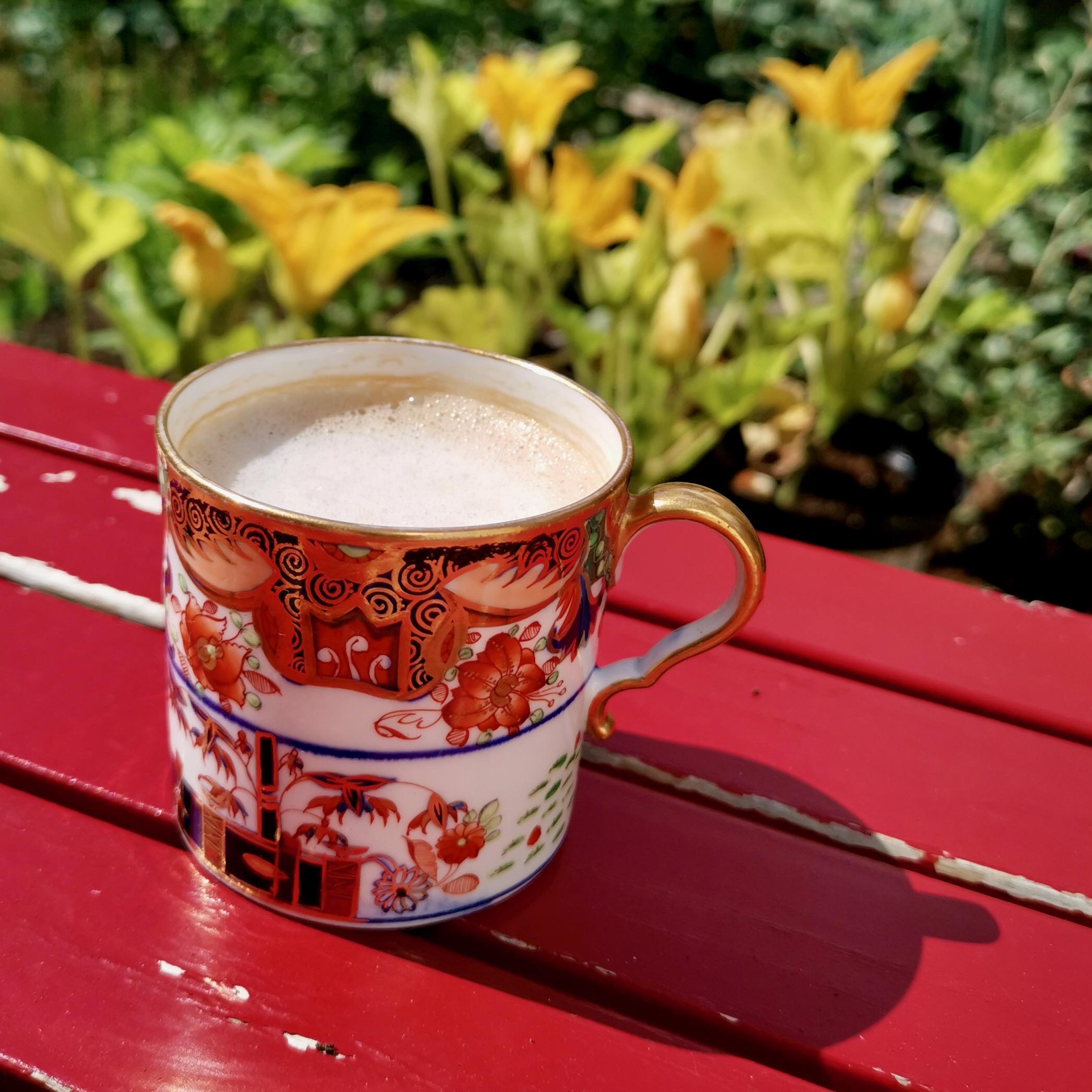 This is a beautiful orphaned porcelain coffee can made by Spode in or shortly after 1806, which was the Georgian era. It is decorated with an Imari Tobacco Leaf pattern with the number 967.

Spode was the great pioneer among the Georgian potters