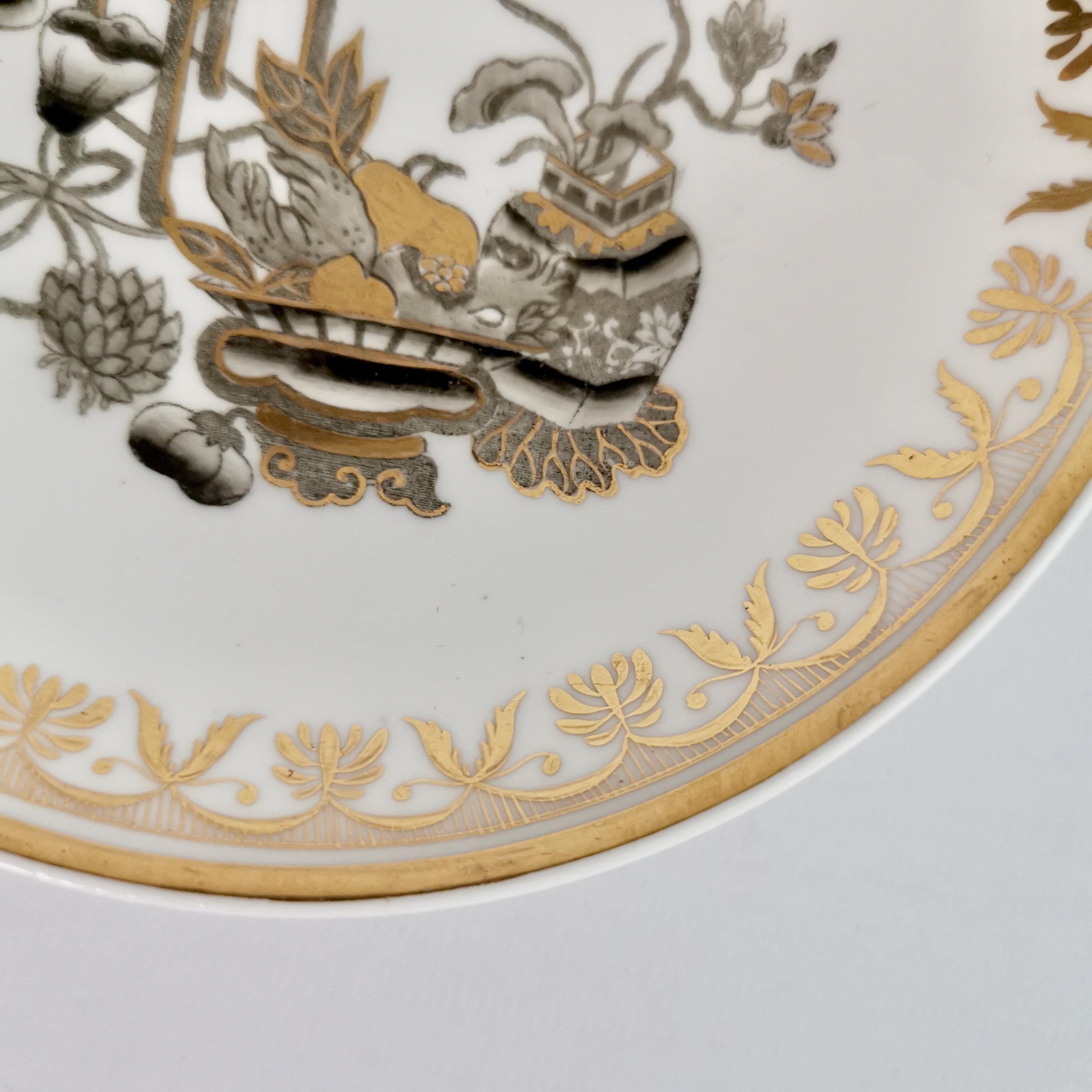 Spode Verwaist Porzellan Untertasse, Chinoiserie vergoldet Topfblumen, Regency ca1820 (Frühes 19. Jahrhundert) im Angebot