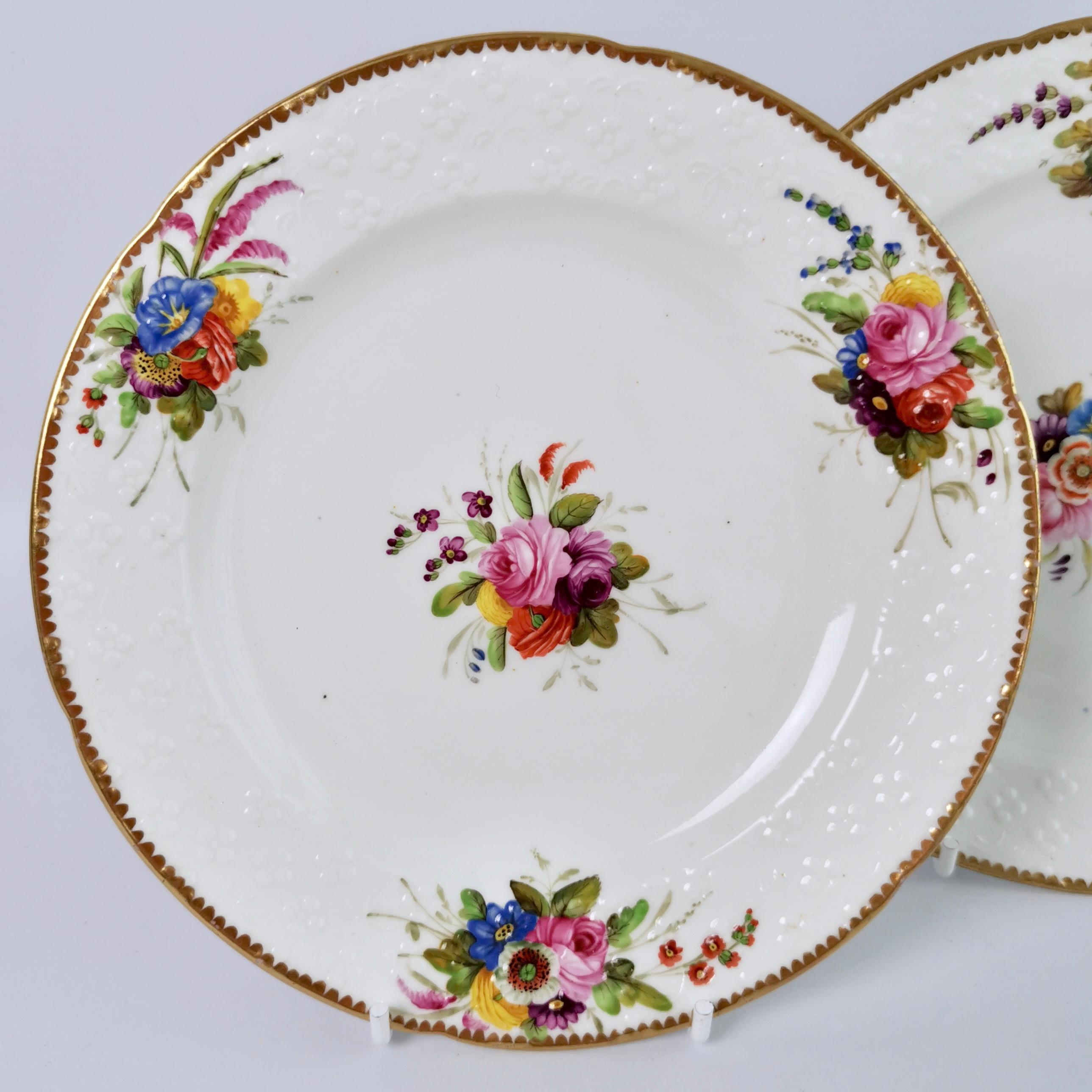 This is a very charming pair of tea plates made by Spode in or shortly after 1816. The plates are small and ideal for sandwiches or cake, or a side plate for salad.
 
Spode was the great pioneer among the Georgian potters in England. Around the