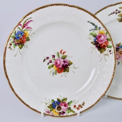 Spode Pair of Porcelain Tea Plates, White with Flower Sprays, Regency ca 1816
