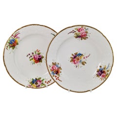 Antique Spode Pair of Porcelain Tea Plates, White with Flower Sprays, Regency ca 1816