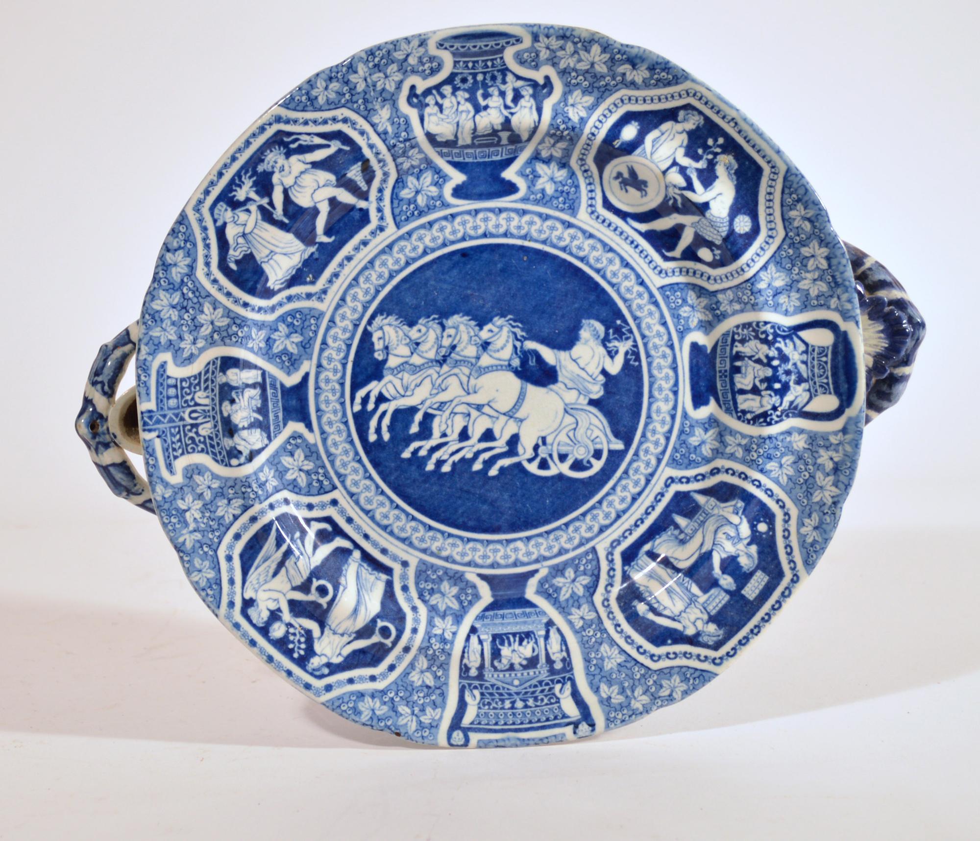 Spode Neo-klassischen griechischen Muster blau gedruckt Hot Water Dishes (Neoklassisch) im Angebot