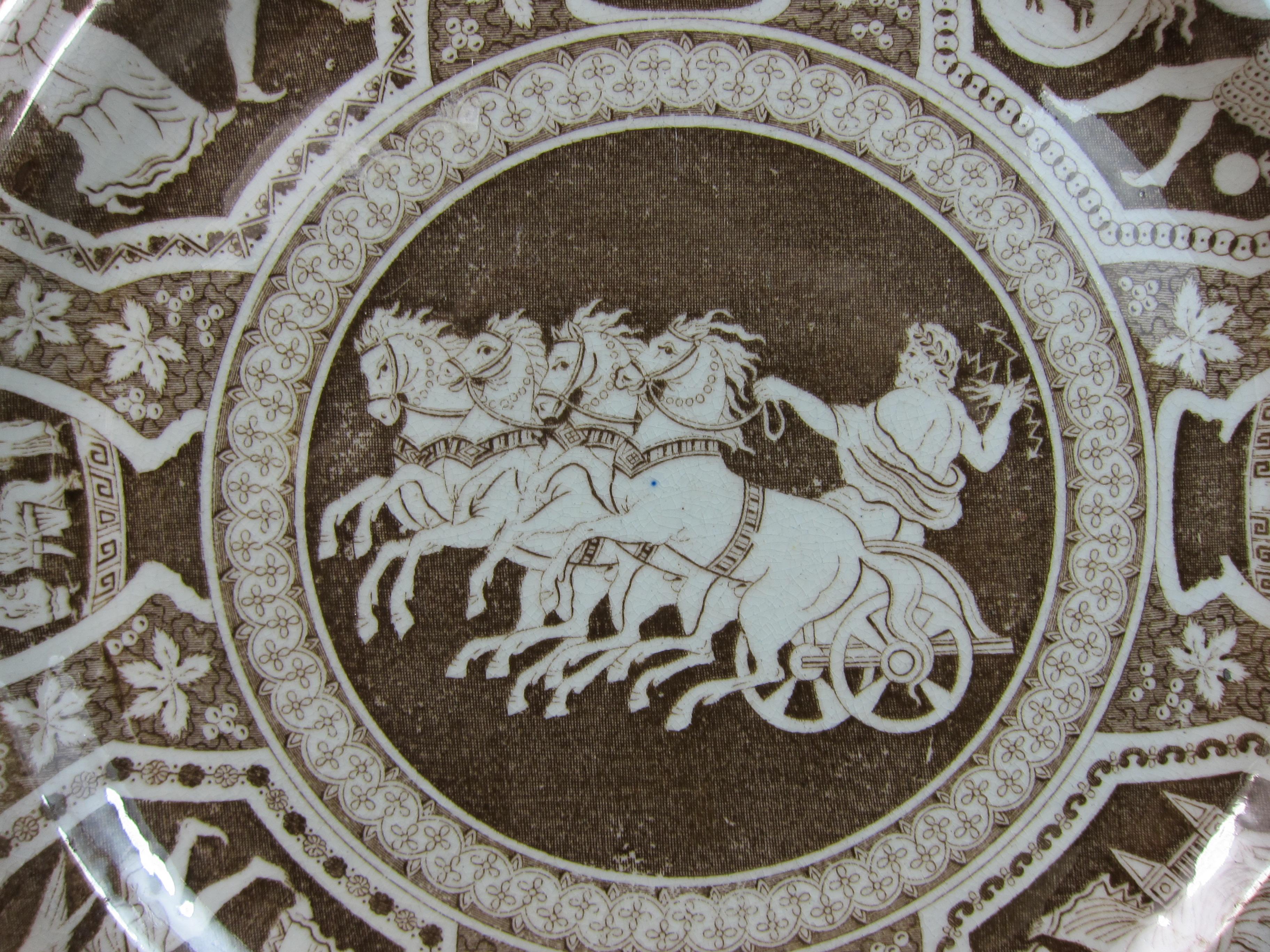 English Spode Pearlware Brown Classical Print Decorated Plate For Sale