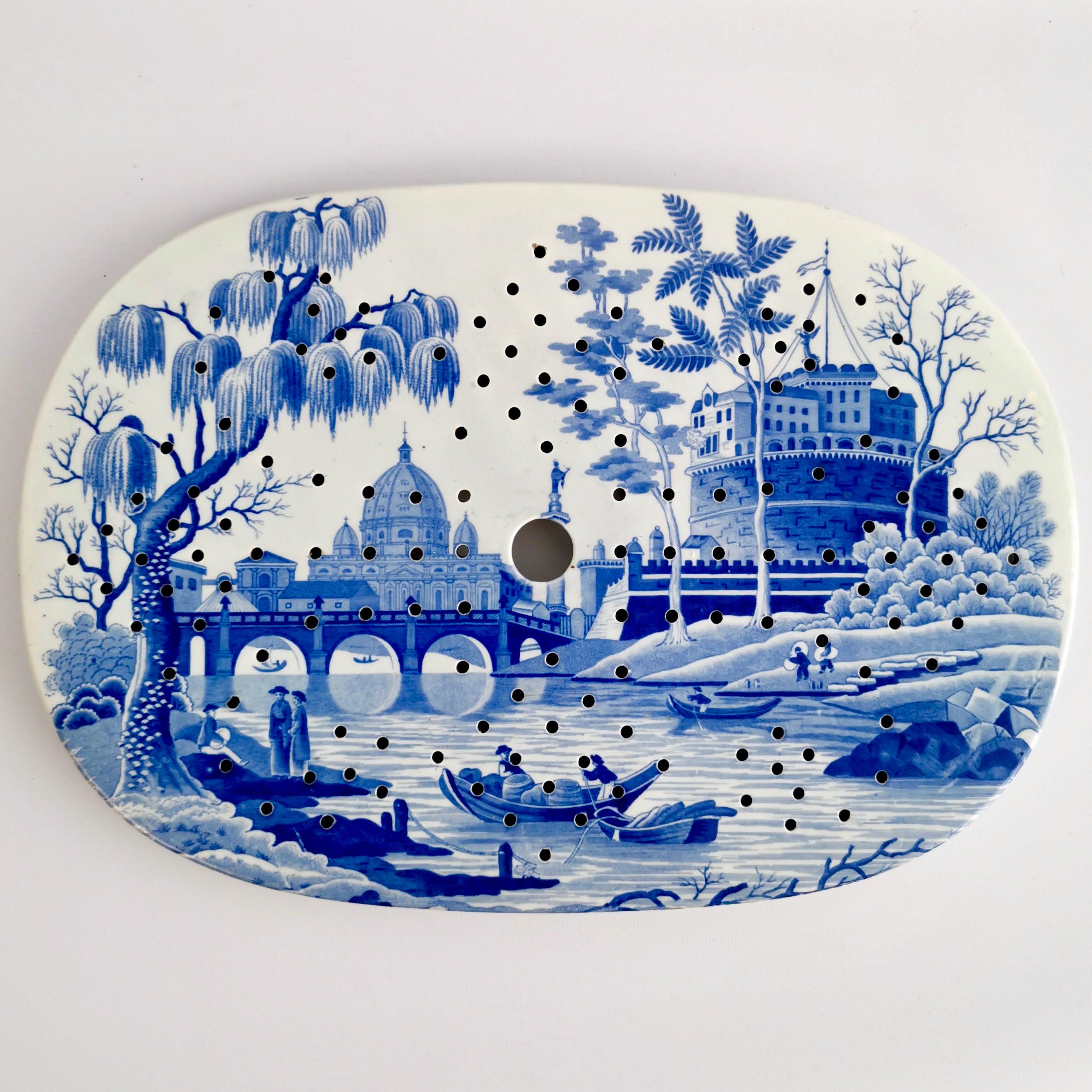 Spode Pearlware Drainer, "Tiber" Blue & White Regency 1811-1833