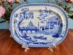 Spode Pearlware Fleischteller:: blau-weißes Tiber-Muster:: Regency:: 1811-1833