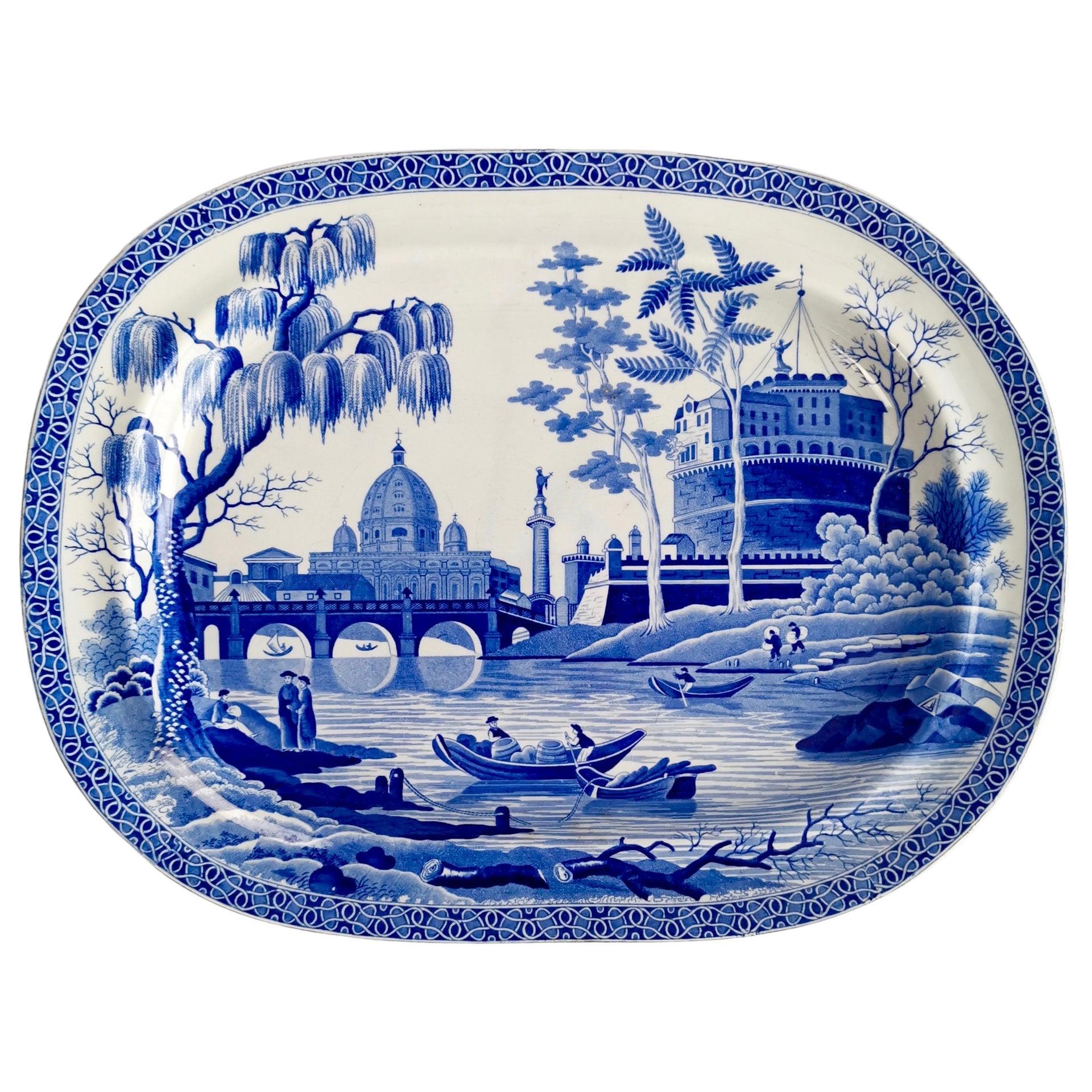 Spode Pearlware Meat Platter, Blue and White Tiber Pattern, Regency, 1811-1833