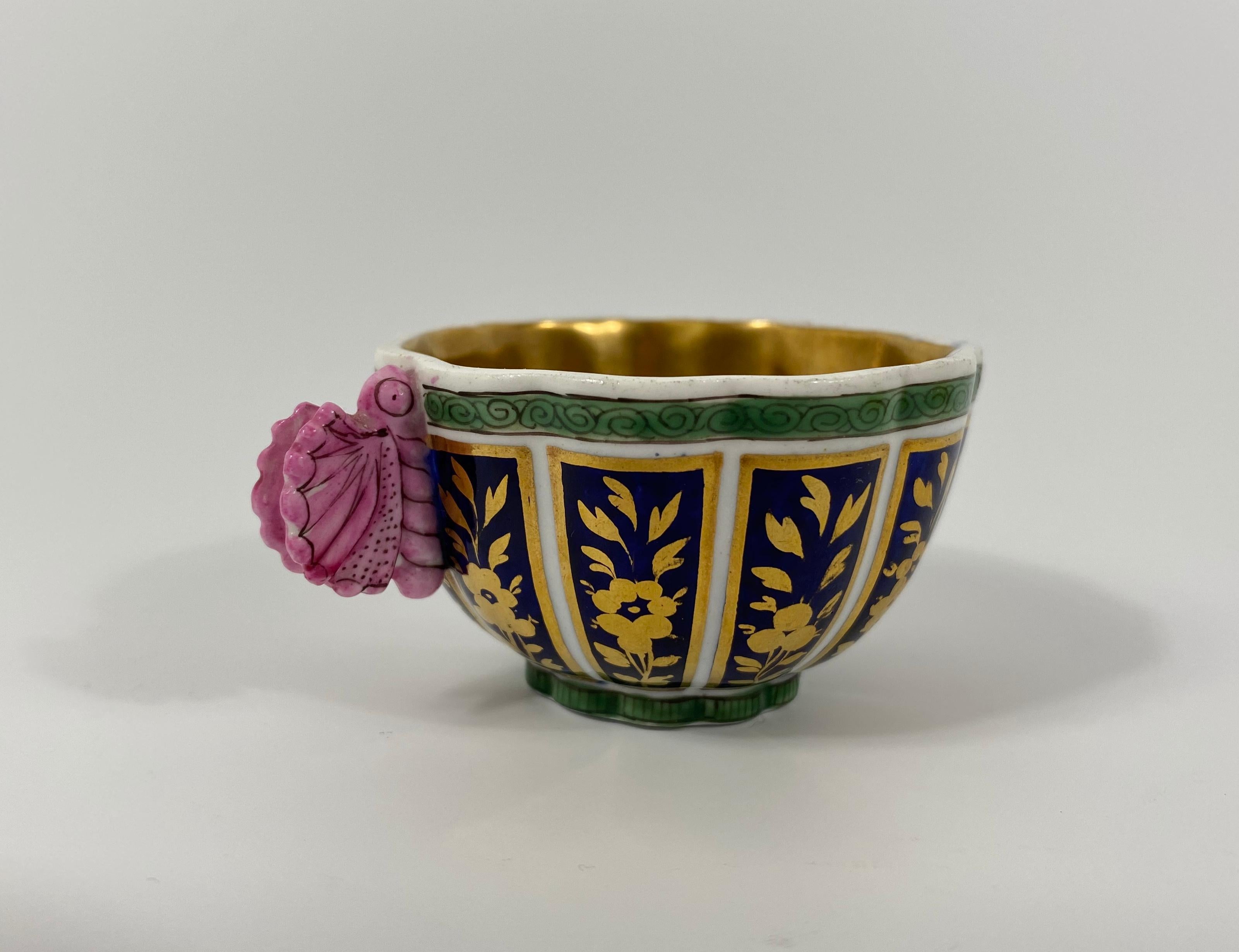 English Spode Porcelain Cup and Saucer, ‘Butterfly’ Handle, circa 1810