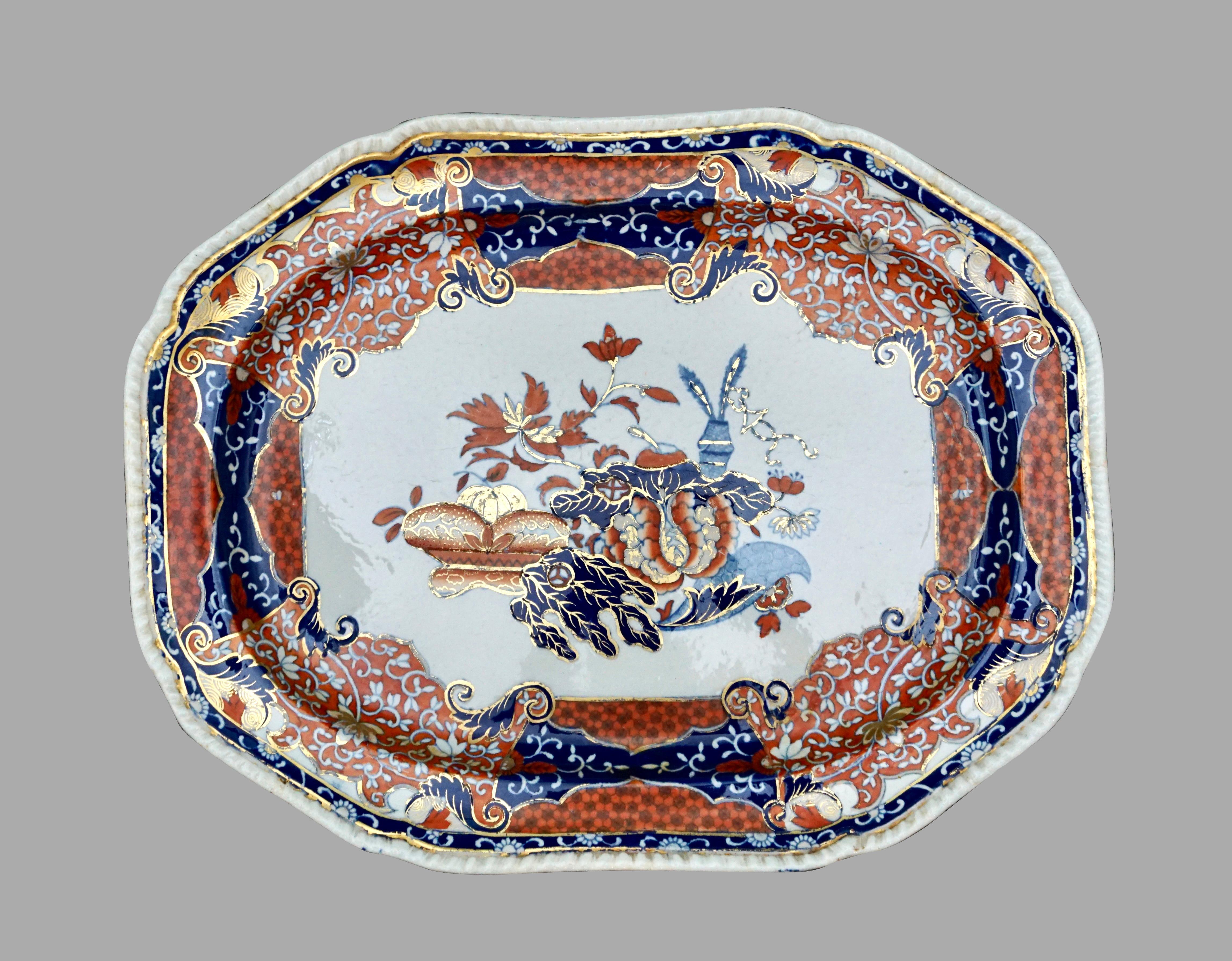 Victorian Spode Porcelain Parcel Gilt Platter of Large Size in the Imari Palette