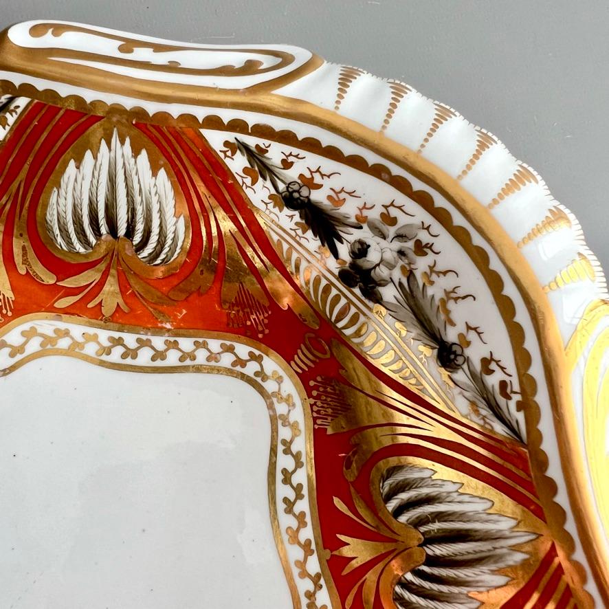 English Spode Porcelain Shell Dish, Orange and Gilt Neoclassical Design, ca 1810 For Sale