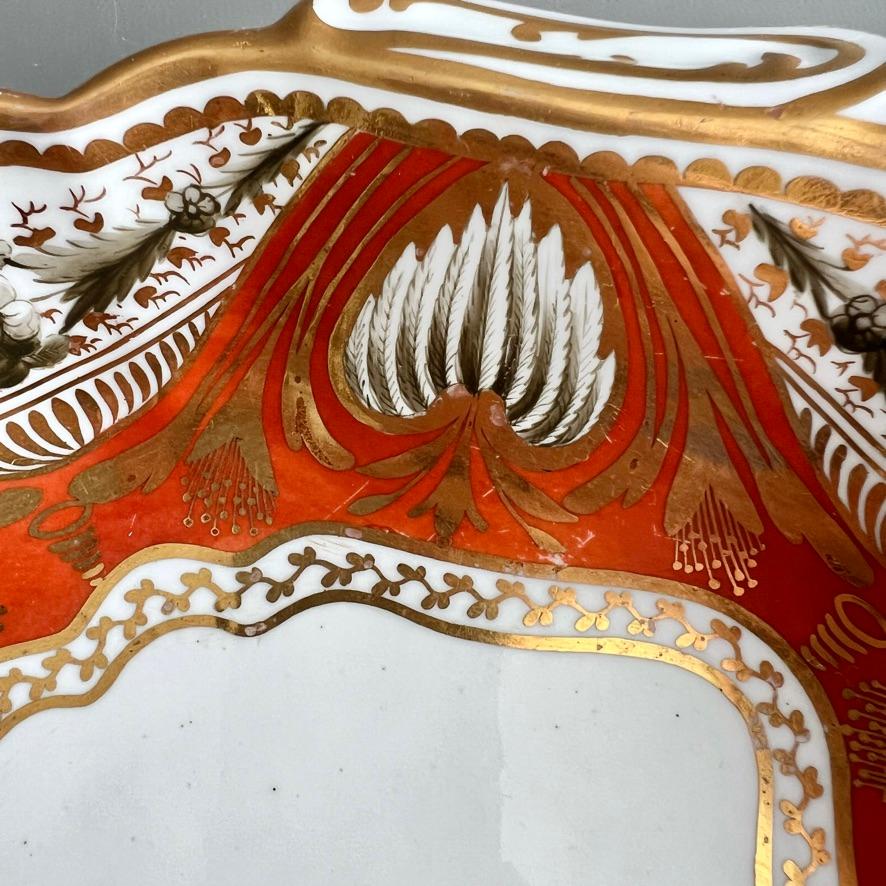 Hand-Painted Spode Porcelain Shell Dish, Orange and Gilt Neoclassical Design, ca 1810 For Sale