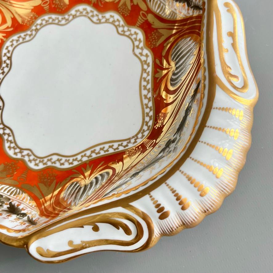 Début du XIXe siècle Plat en porcelaine Spode, design néoclassique orange et doré, vers 1810 en vente