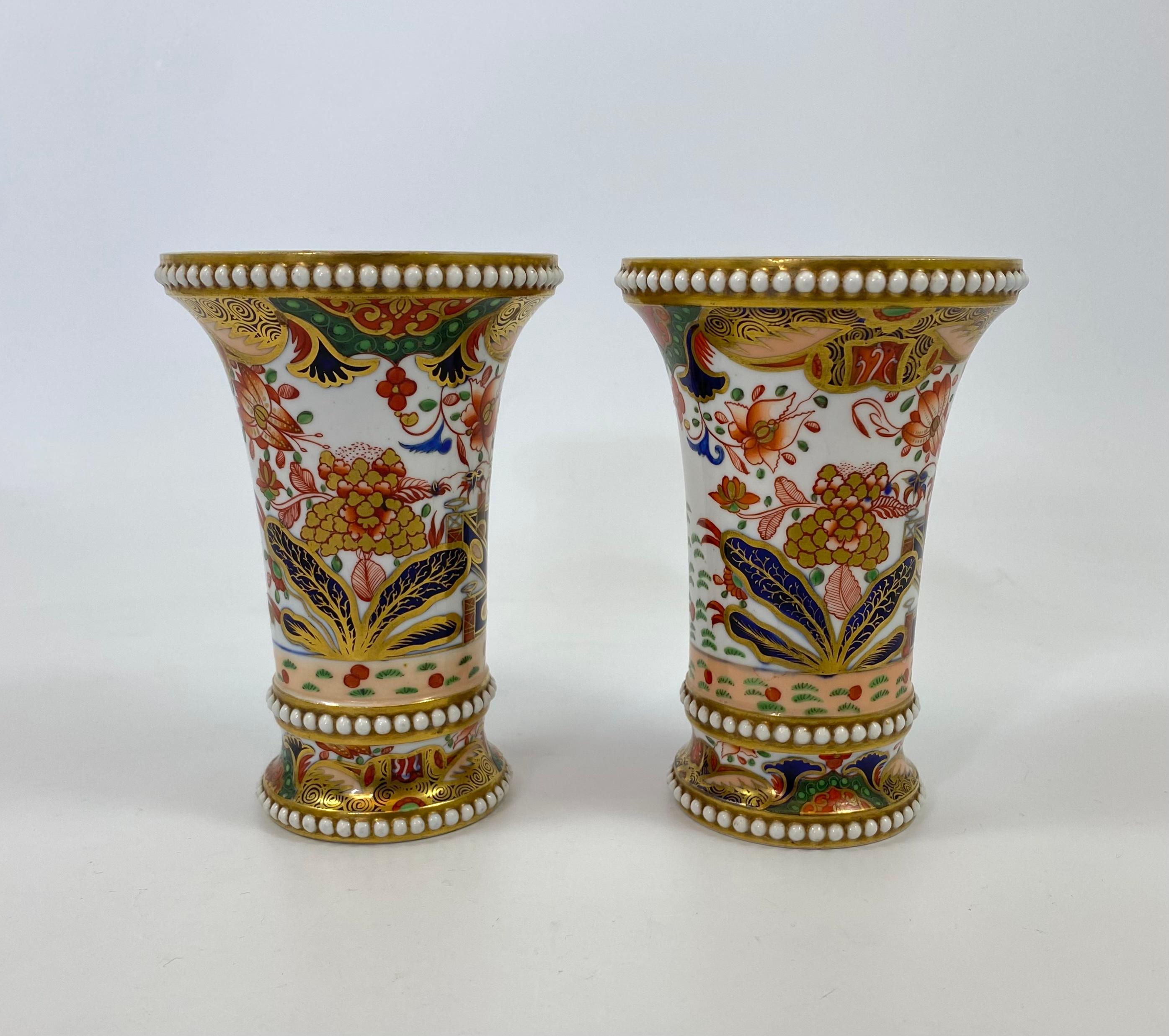Early 19th Century Spode Porcelain Spill Vase Garniture. Imari Pattern, c. 1810