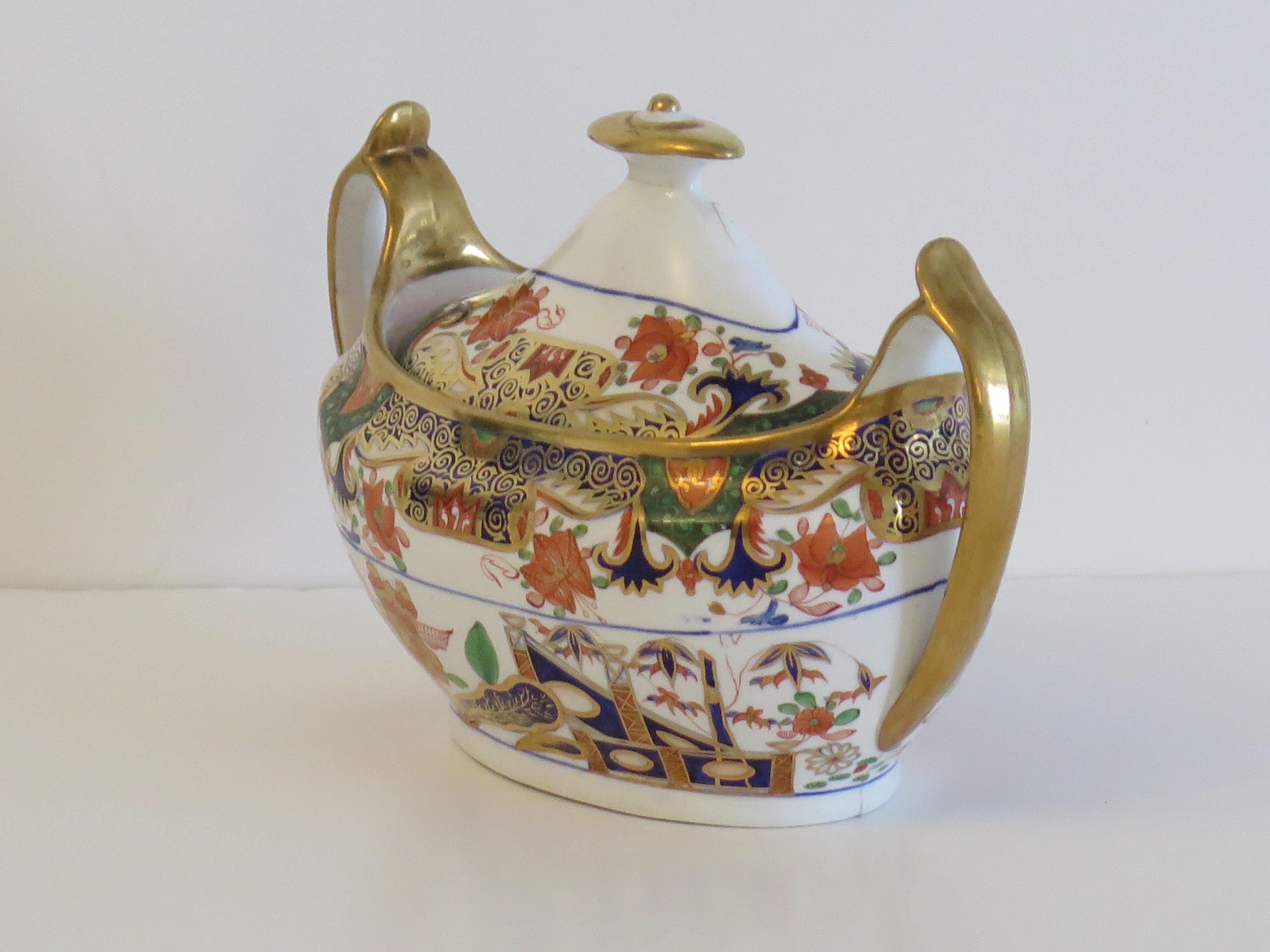 George III Spode Porcelain Sucrier Hand Painted and Gilded Pattern 967, circa 1810 For Sale