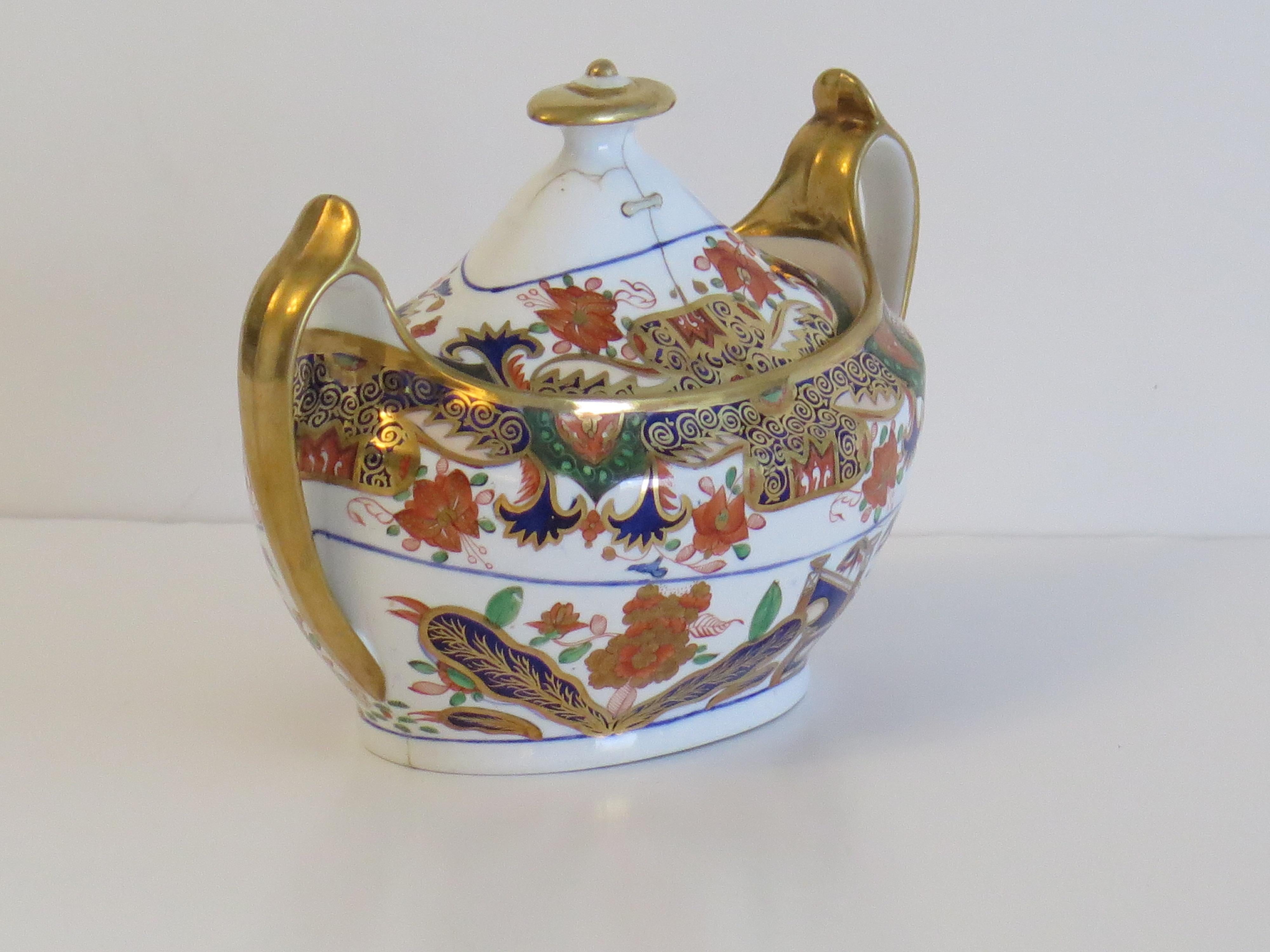 English Spode Porcelain Sucrier Hand Painted and Gilded Pattern 967, circa 1810 For Sale