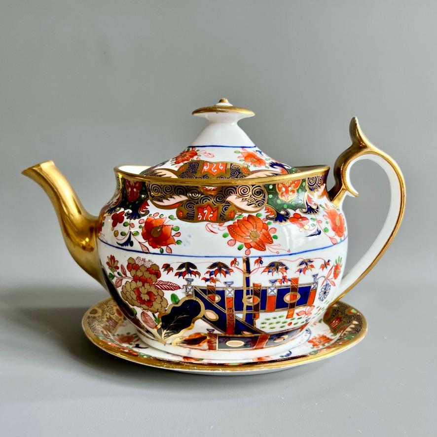 Hand-Painted Spode Porcelain Tea Service, Imari Tobacco Leaf Pattern 967, Georgian ca 1810 For Sale