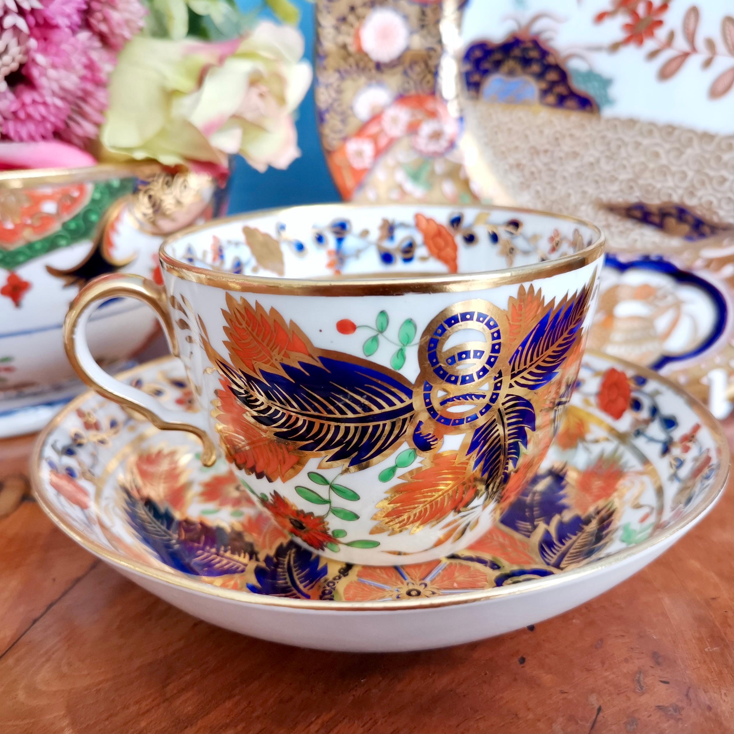 This is a beautiful and very rare teacup and saucer made by Spode in about 1810. It bears a Japanese-inspired Imari pattern that was originally brought out by New Hall (I have an earlier New Hall tea service in this pattern, please see separate