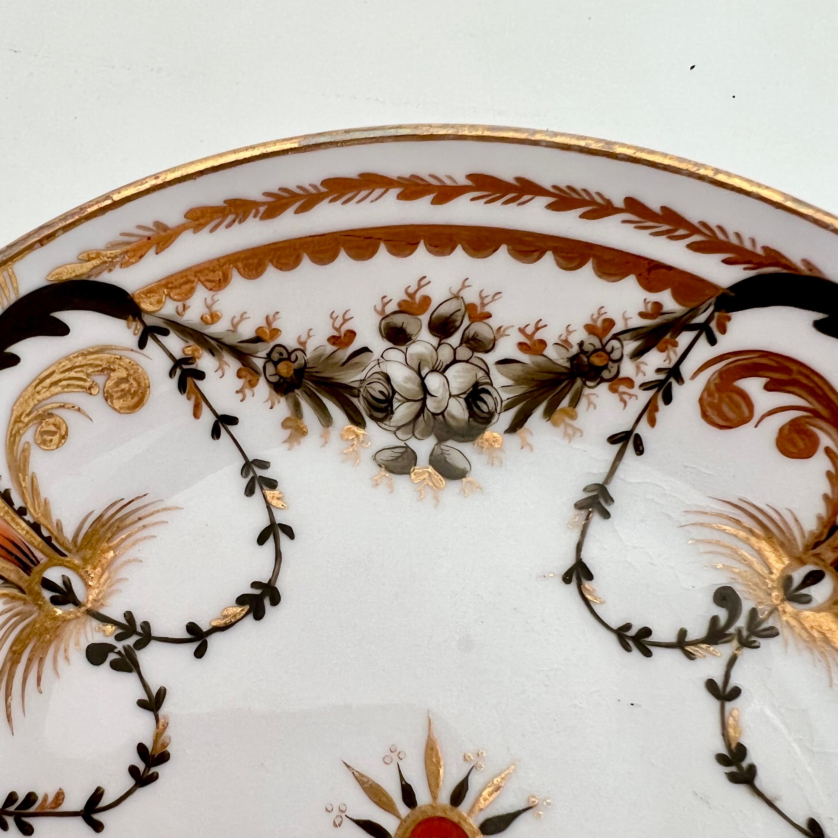Spode Porcelain Teacup, Neoclassical Garlands Red, Black, Gilt, Regency ca 1810 4