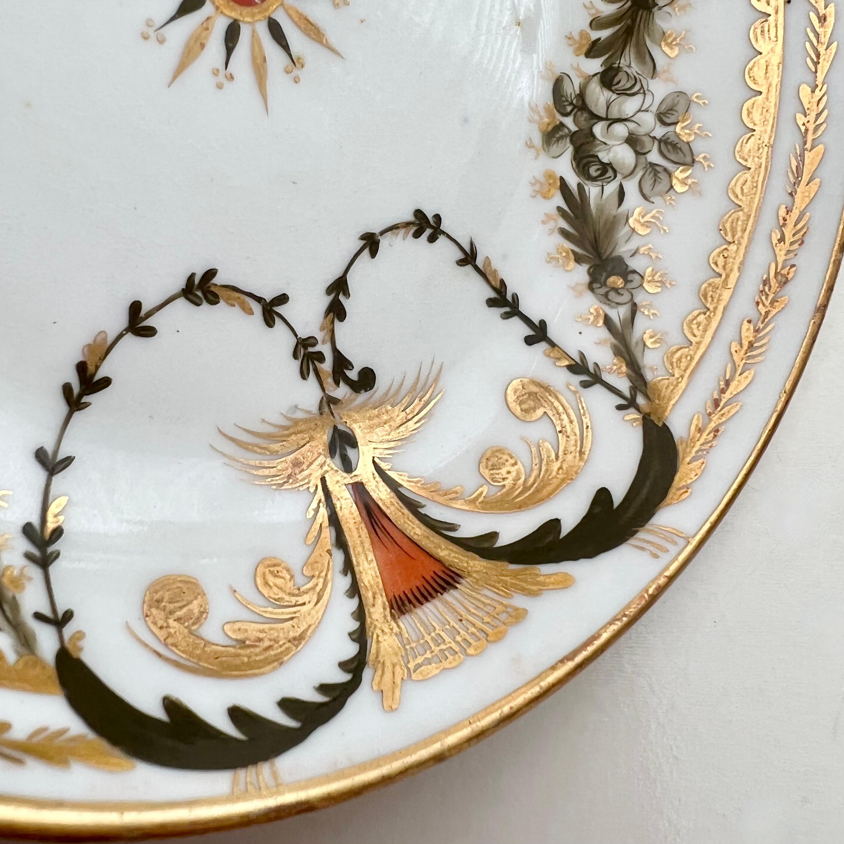 Spode Porcelain Teacup, Neoclassical Garlands Red, Black, Gilt, Regency ca 1810 5