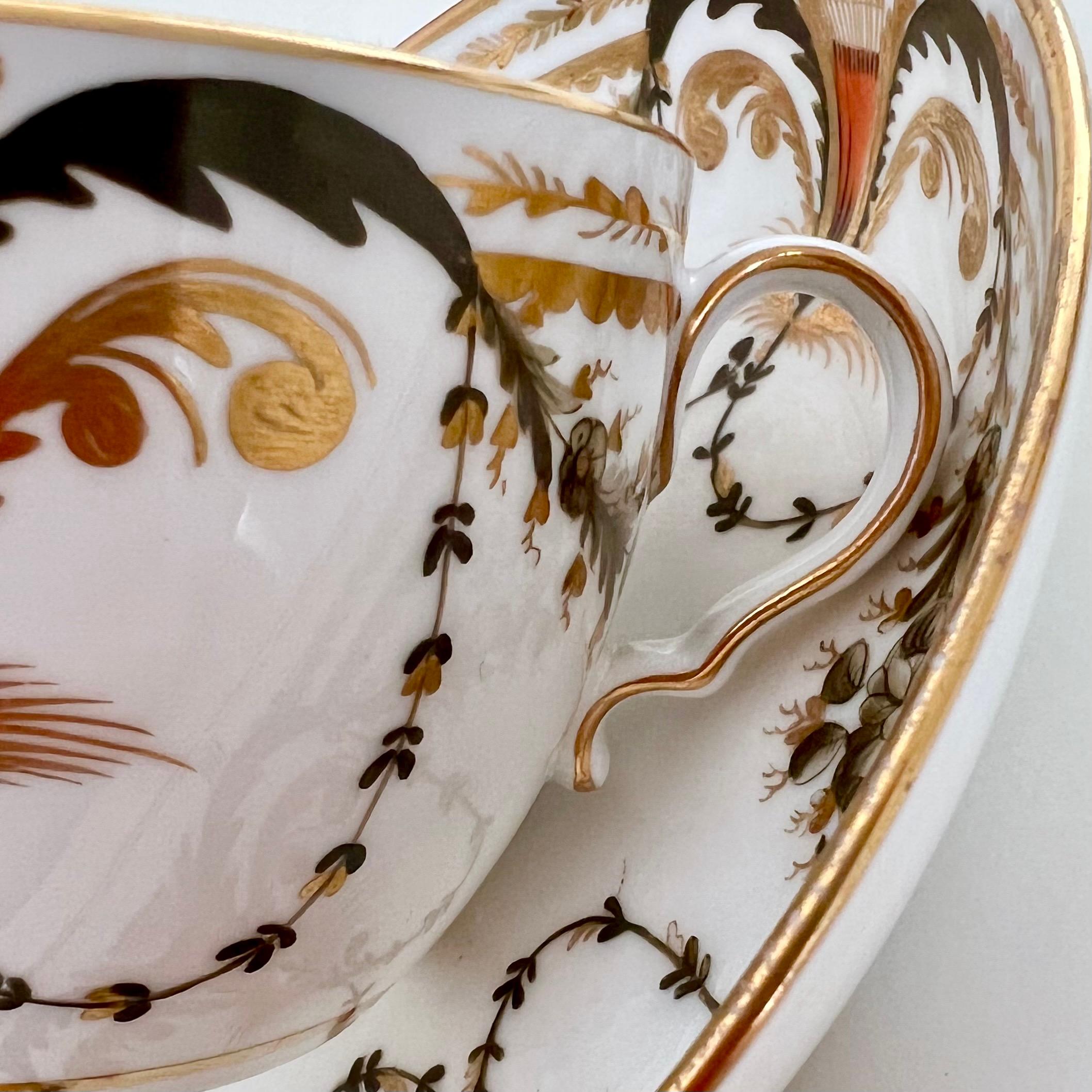 Spode Porcelain Teacup, Neoclassical Garlands Red, Black, Gilt, Regency ca 1810 6