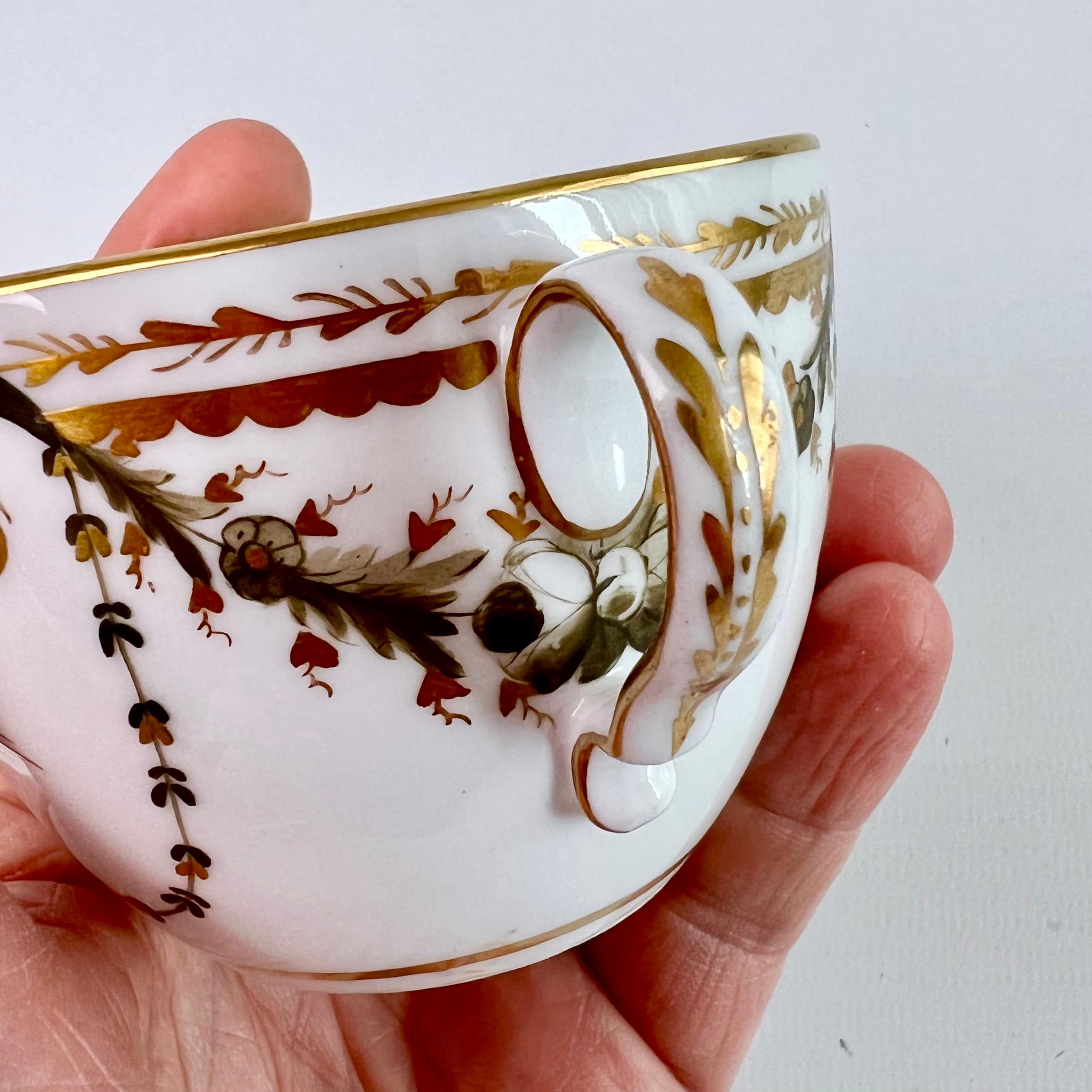 Spode Porcelain Teacup, Neoclassical Garlands Red, Black, Gilt, Regency ca 1810 7