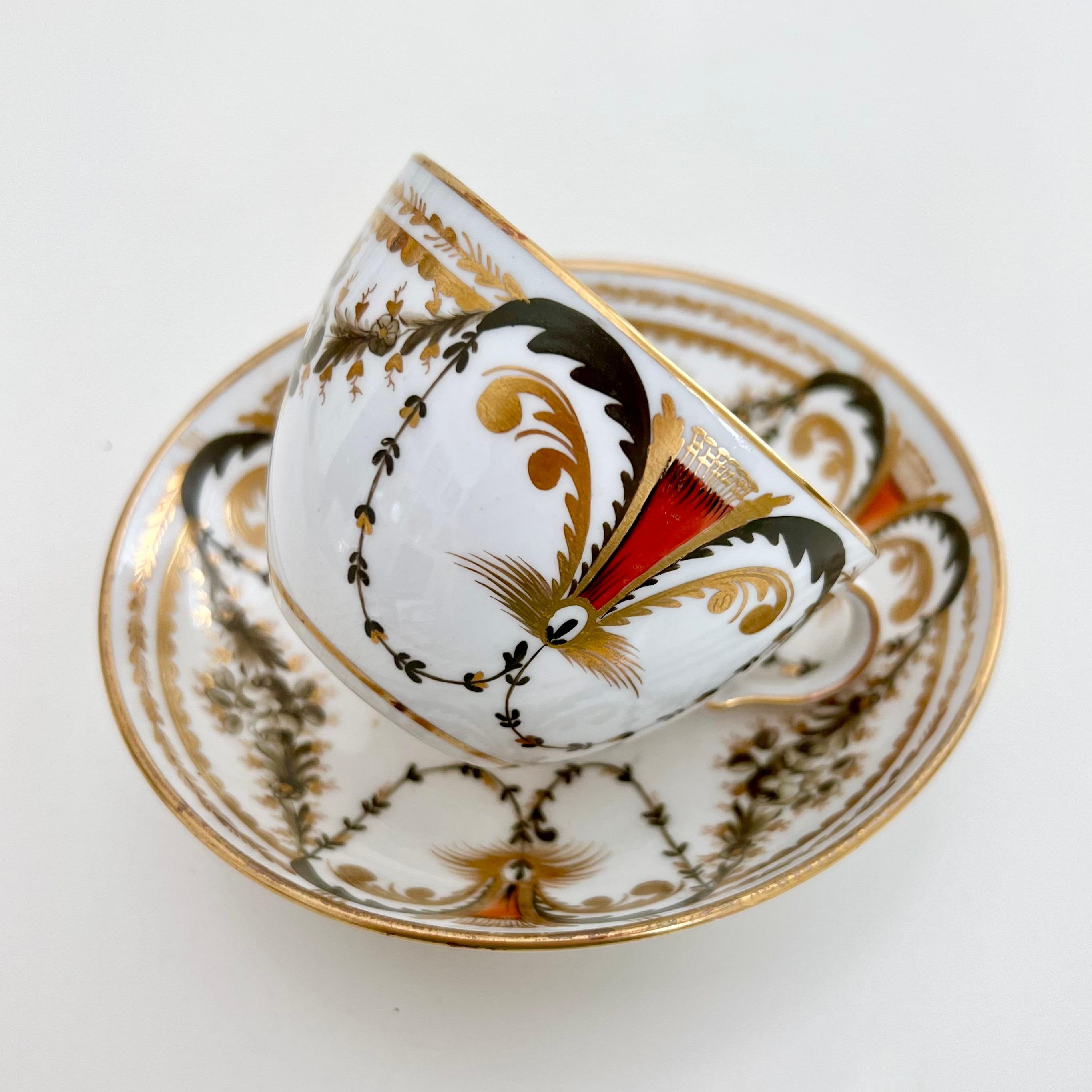 English Spode Porcelain Teacup, Neoclassical Garlands Red, Black, Gilt, Regency ca 1810