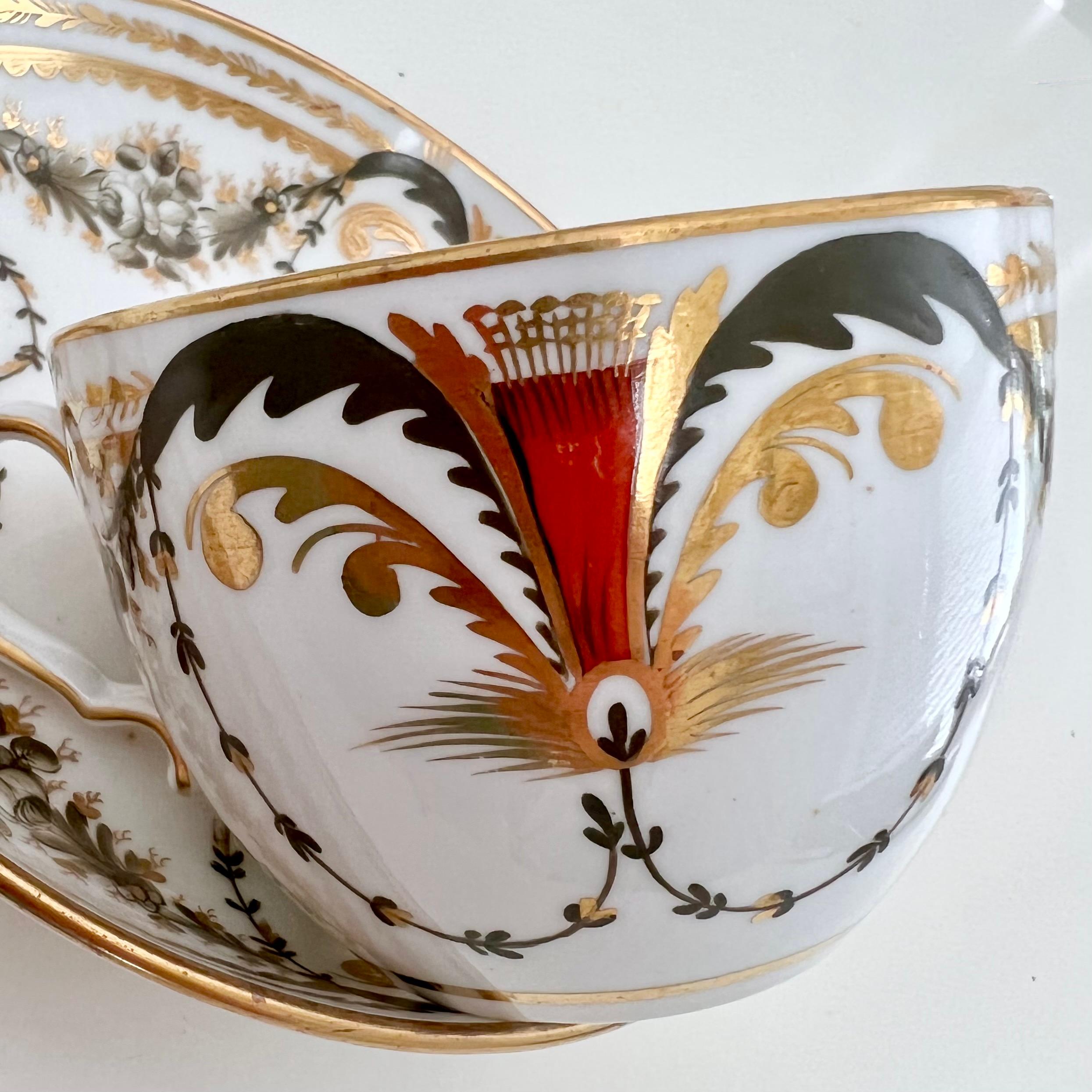 Spode Porcelain Teacup, Neoclassical Garlands Red, Black, Gilt, Regency ca 1810 2