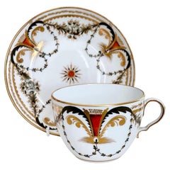 Spode Porcelain Teacup, Neoclassical Garlands Red, Black, Gilt, Regency ca 1810