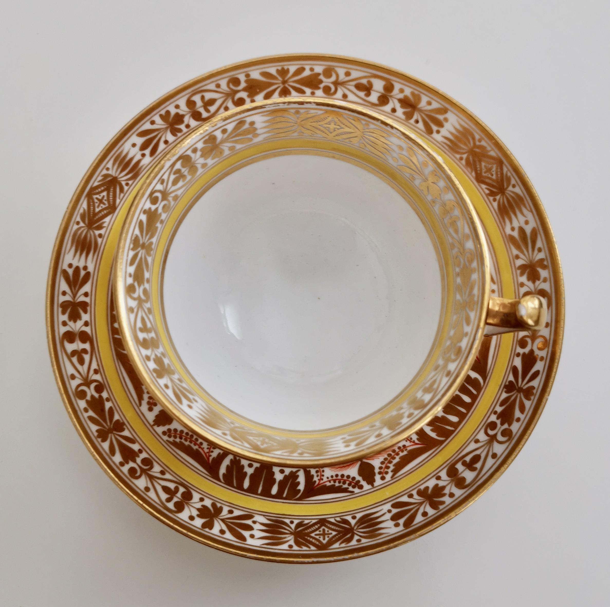 Spode Porcelain Teacup Set, Gilt, Yellow and Red Regency Pattern, circa 1815 4