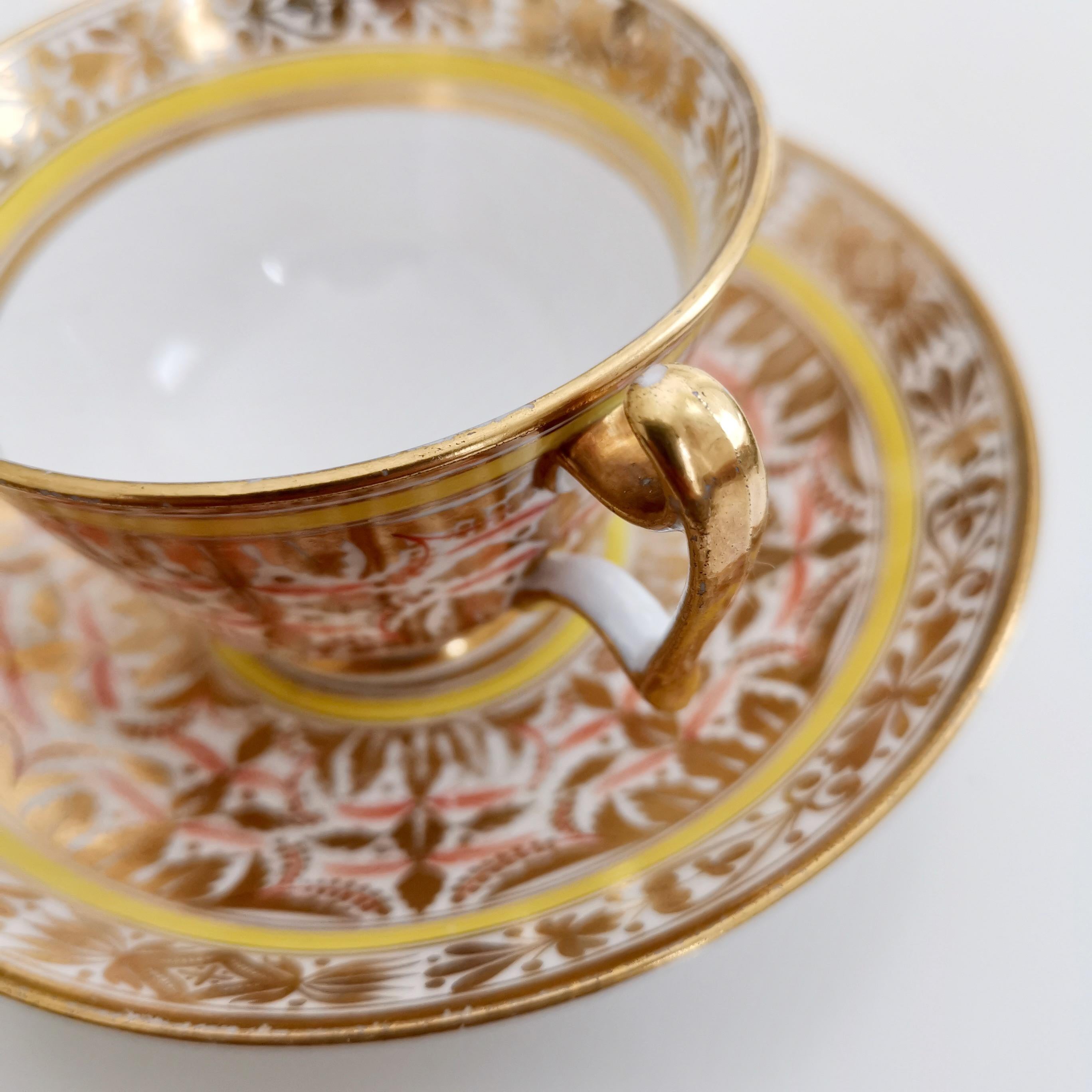 Spode Porcelain Teacup Set, Gilt, Yellow and Red Regency Pattern, circa 1815 9