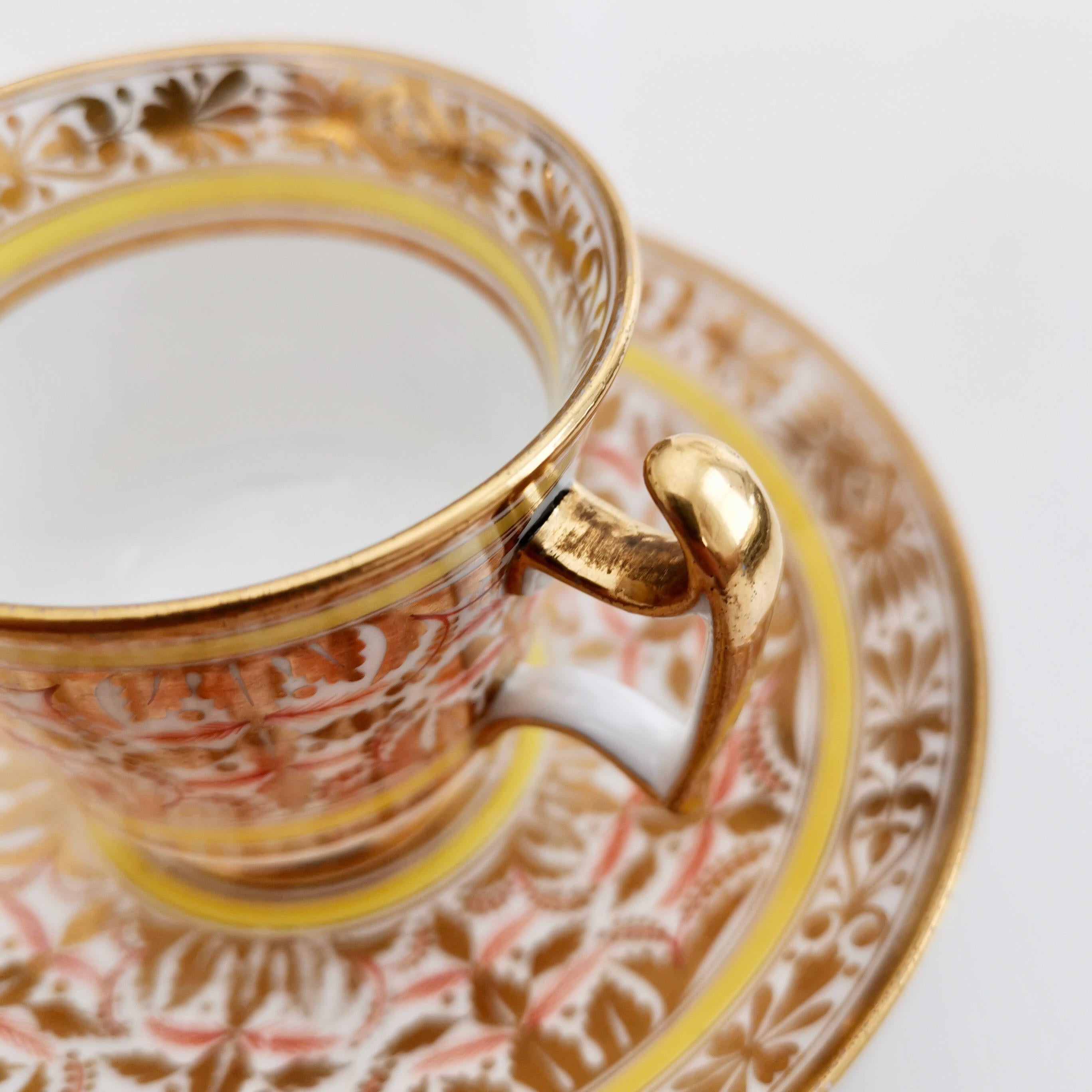 Spode Porcelain Teacup Set, Gilt, Yellow and Red Regency Pattern, circa 1815 10