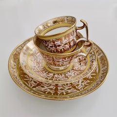 Spode Porcelain Teacup Set, Gilt, Yellow and Red Regency Pattern, circa 1815