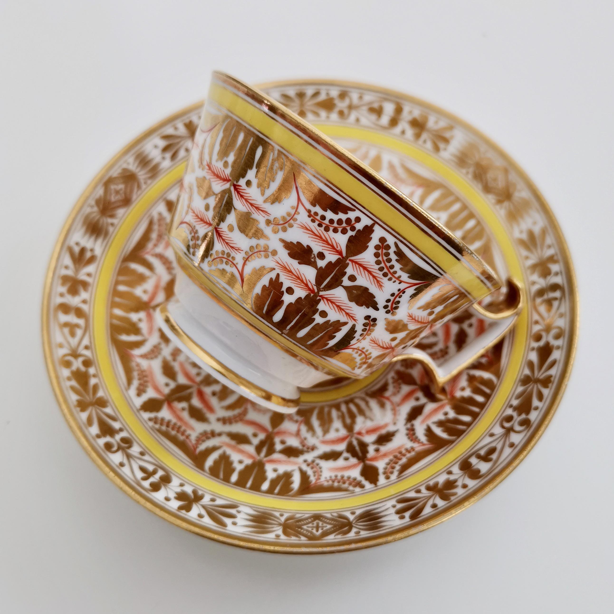 Spode Porcelain Teacup Set, Gilt, Yellow and Red Regency Pattern, circa 1815 In Good Condition In London, GB