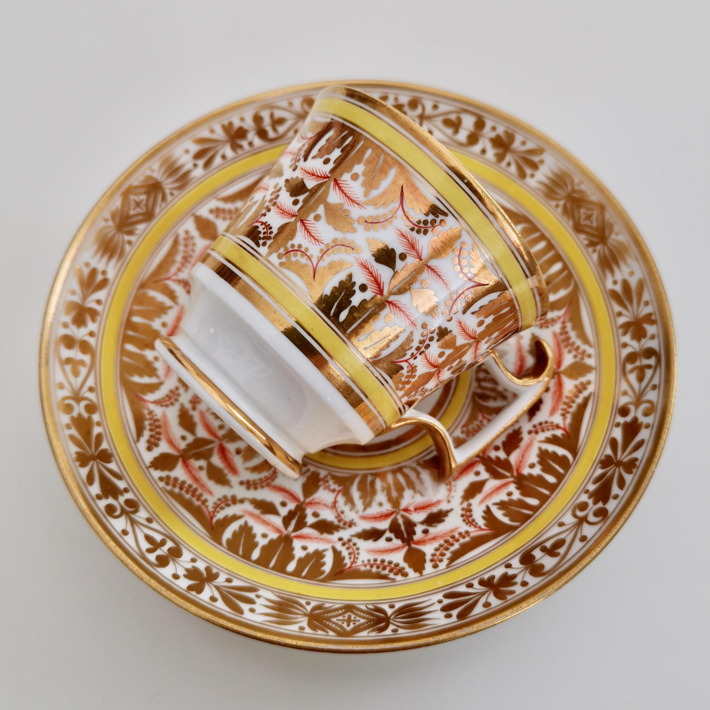 Early 19th Century Spode Porcelain Teacup Set, Gilt, Yellow and Red Regency Pattern, circa 1815