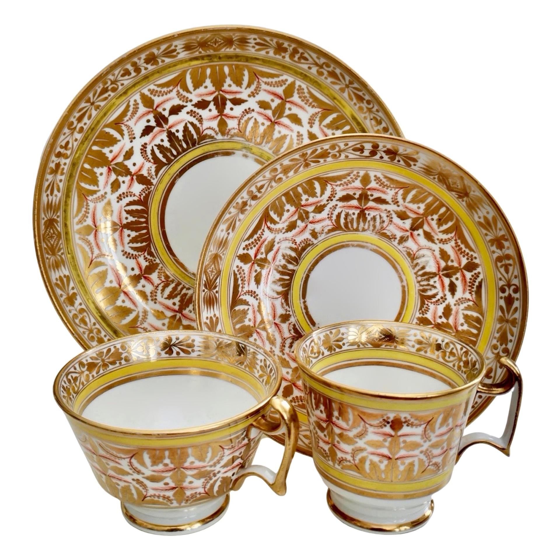 Spode Porcelain Teacup Set, Gilt, Yellow and Red Regency Pattern, circa 1815