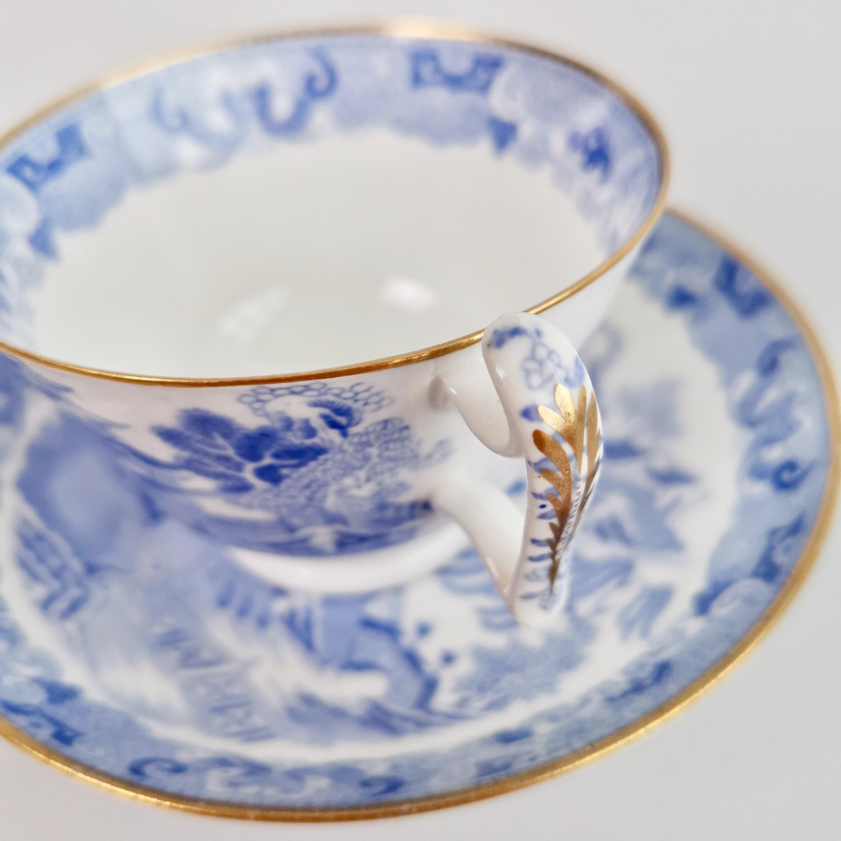 Spode Porcelain Teacup Trio, Brosely Pagoda Blue and White Transfer, ca 1815 7
