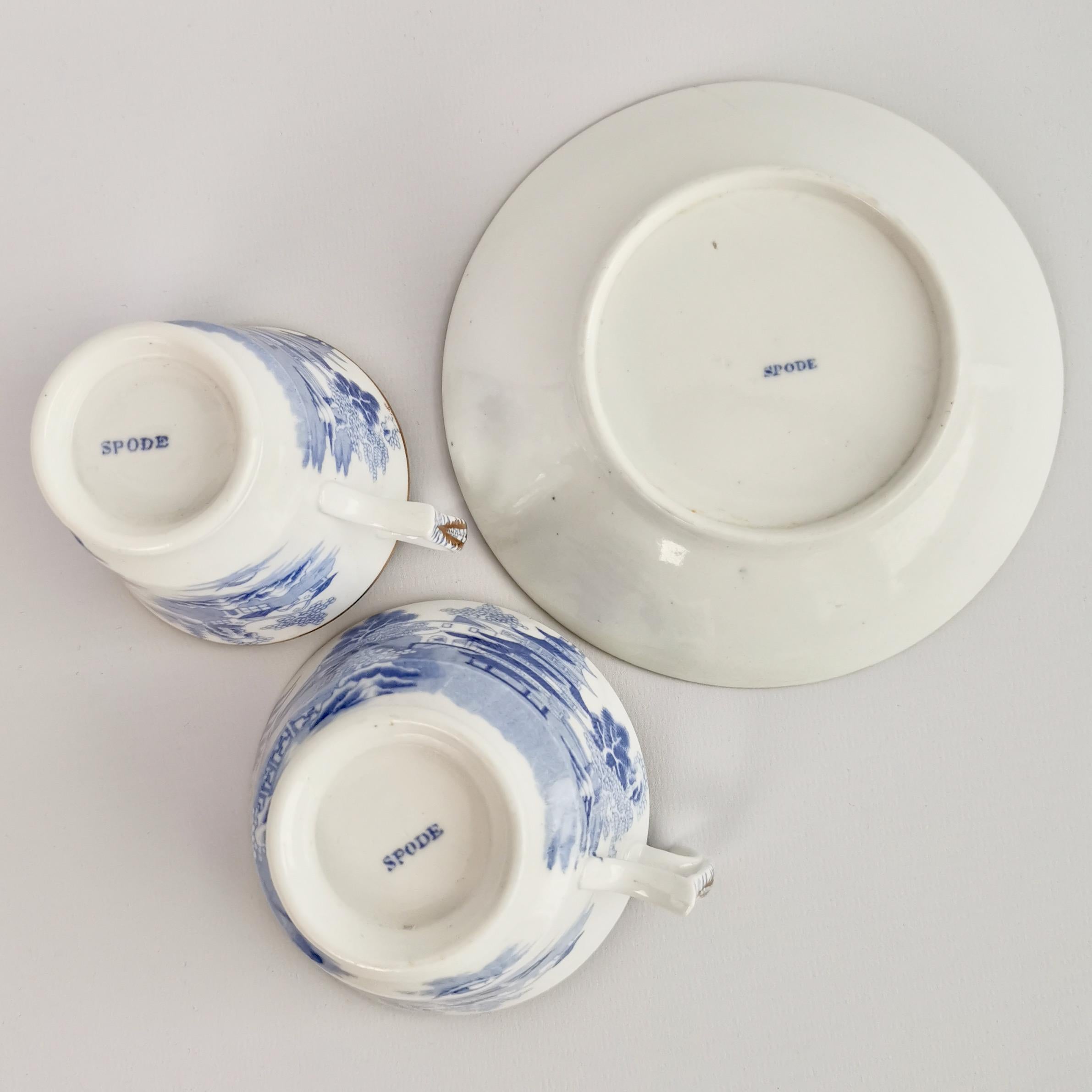 Spode Porcelain Teacup Trio, Brosely Pagoda Blue and White Transfer, ca 1815 8