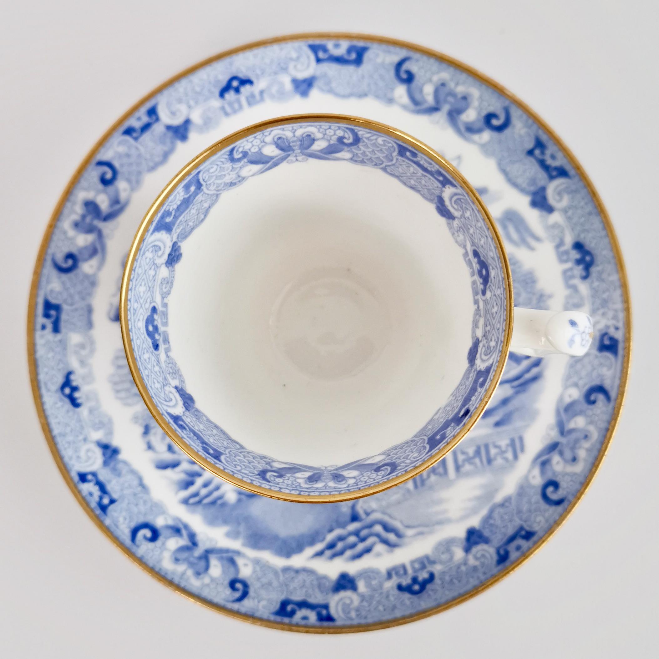 Spode Porcelain Teacup Trio, Brosely Pagoda Blue and White Transfer, ca 1815 2