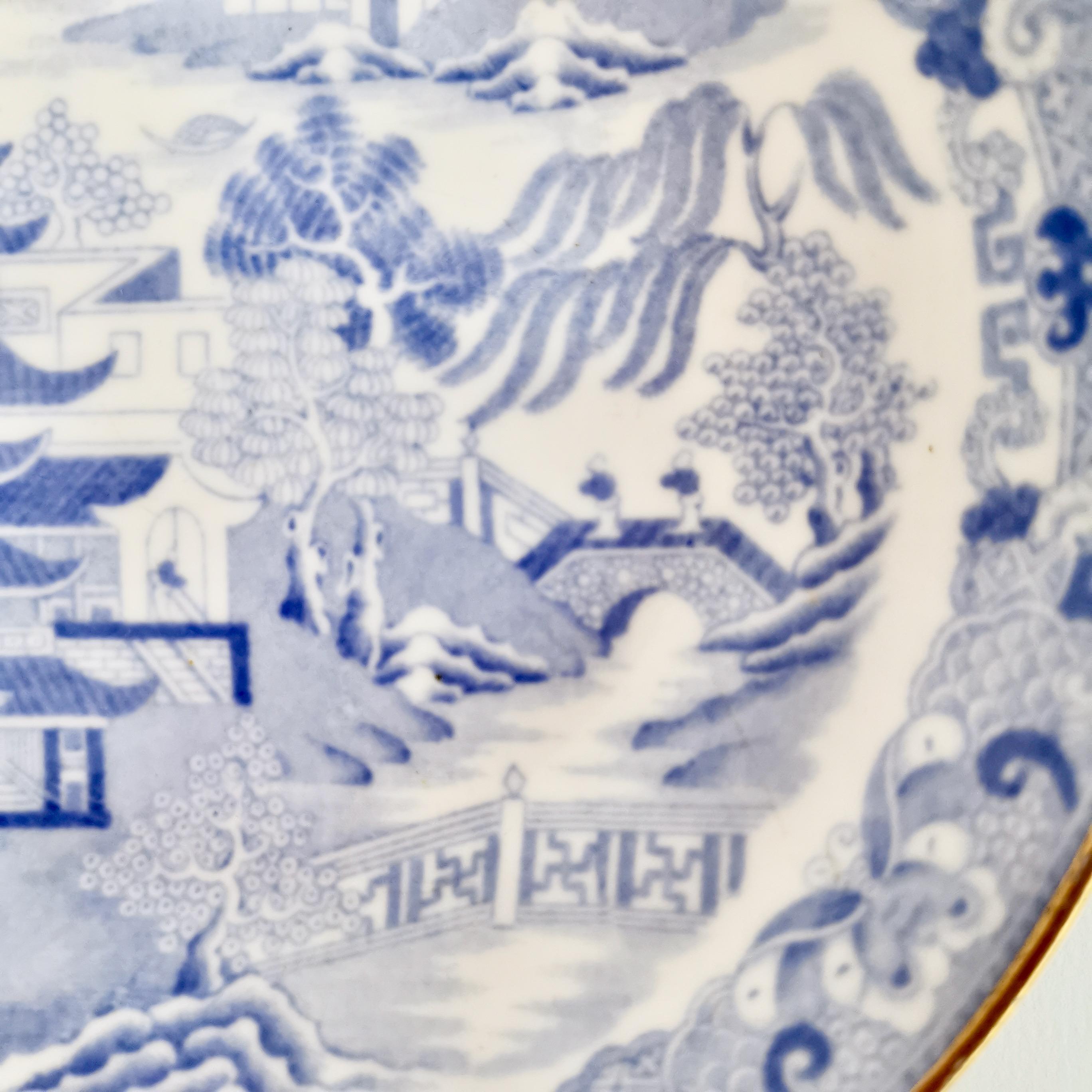 Spode Porcelain Teacup Trio, Brosely Pagoda Blue and White Transfer, ca 1815 3