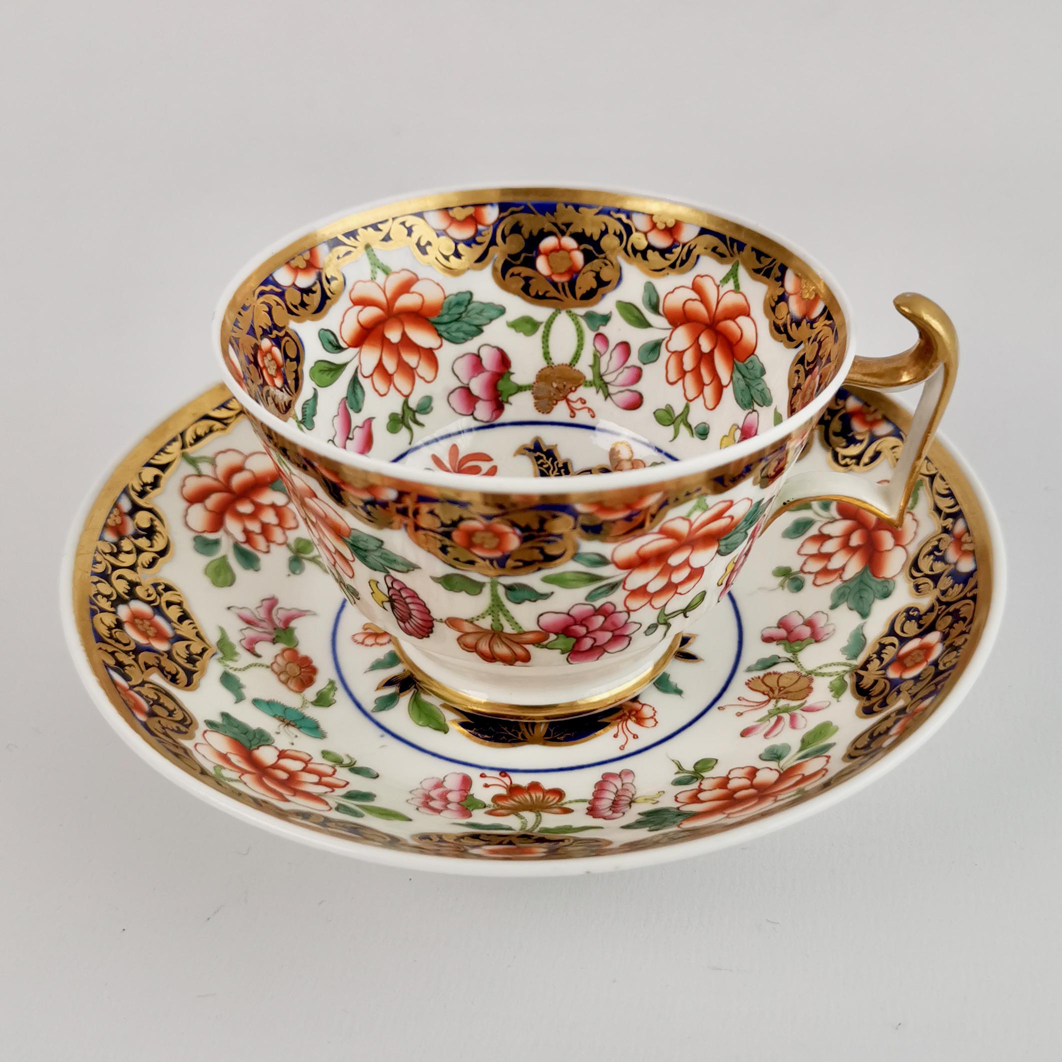 English Spode Porcelain Teacup Trio, Imari Pattern, London Shape, Regency ca 1817