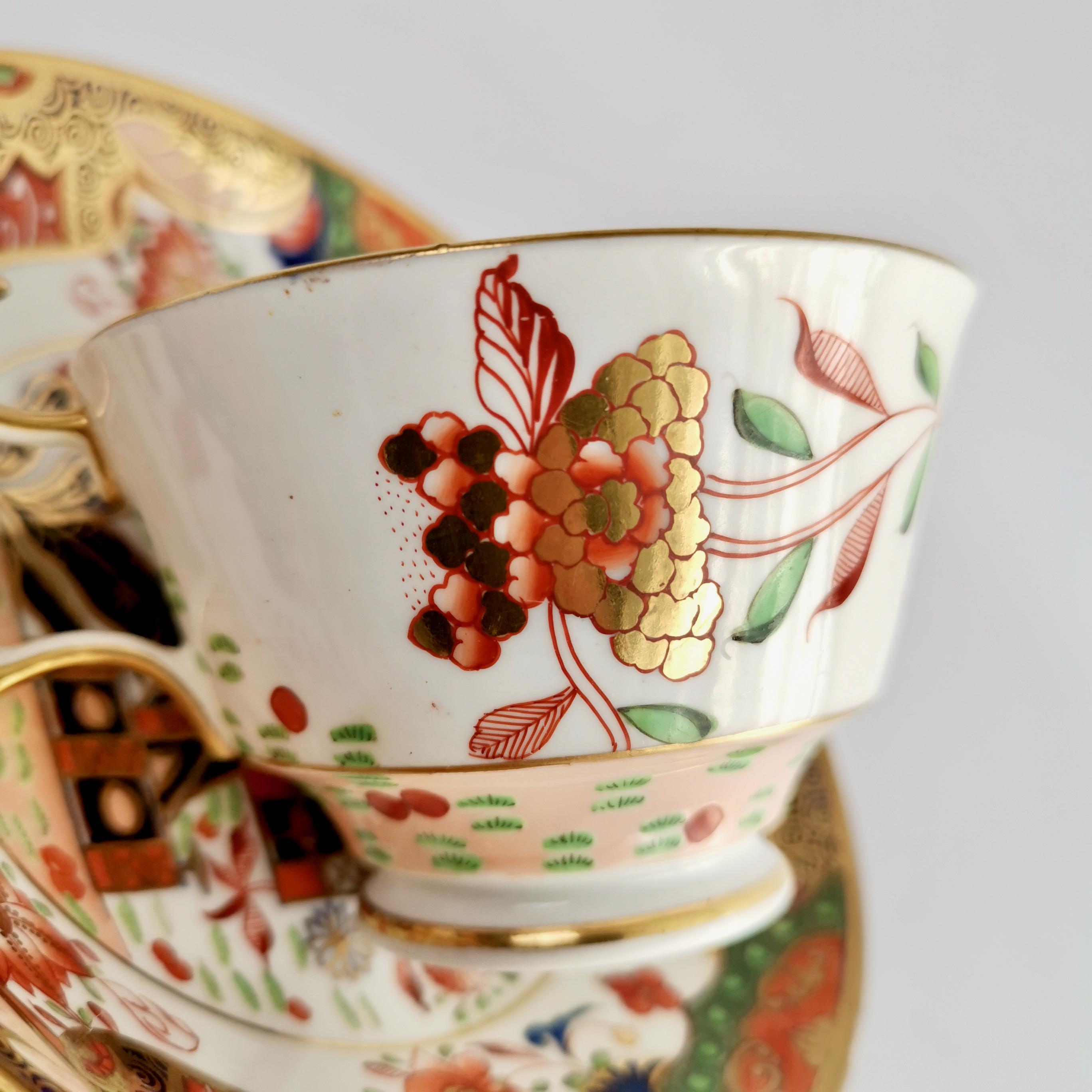 Spode Porcelain Teacup Trio, Imari Tobacco Leaf Patt. 967, Regency ca 1815 '1' 7