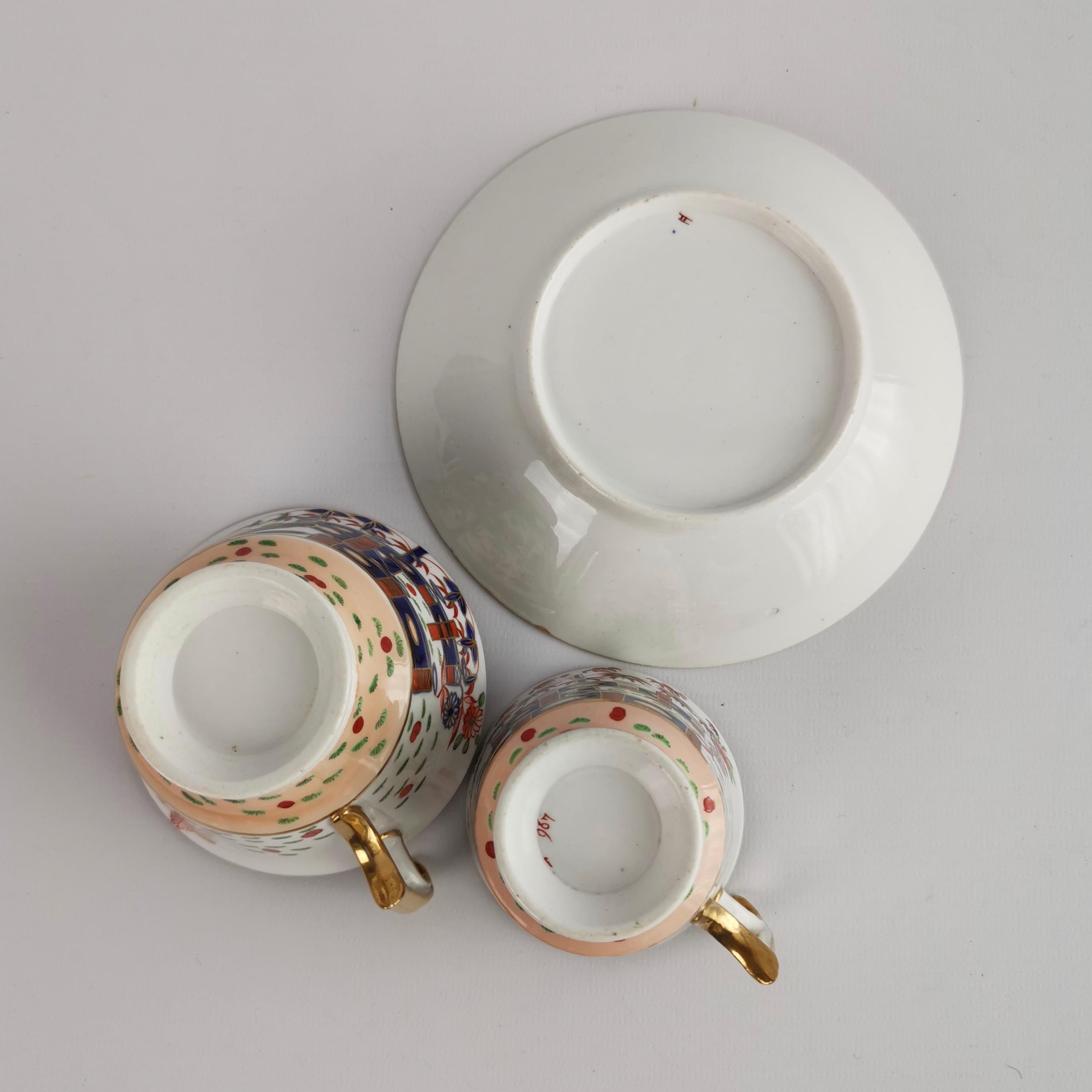 Spode Porcelain Teacup Trio, Imari Tobacco Leaf Patt. 967, Regency ca 1815 '1' 12