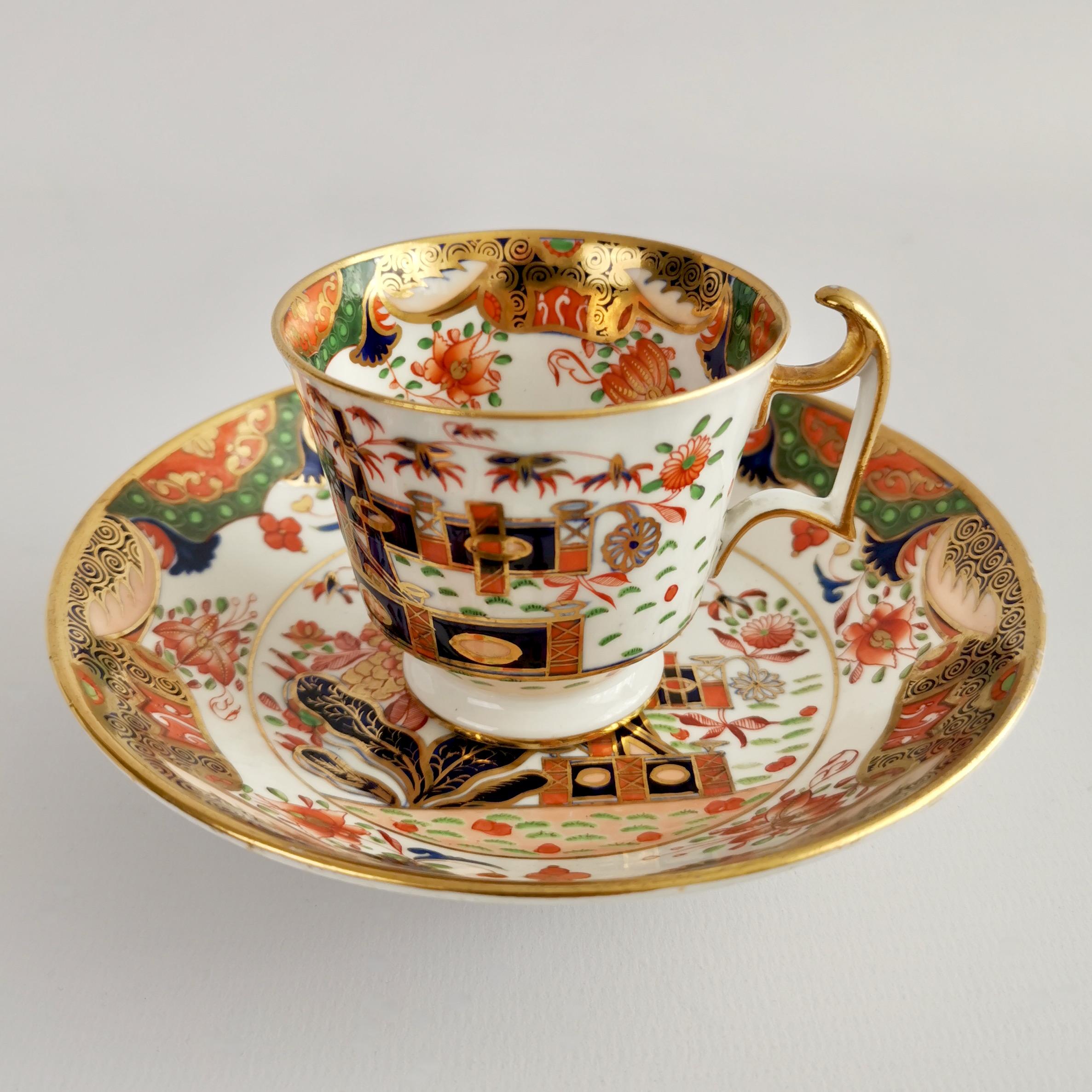 English Spode Porcelain Teacup Trio, Imari Tobacco Leaf Patt. 967, Regency ca 1815 '1'