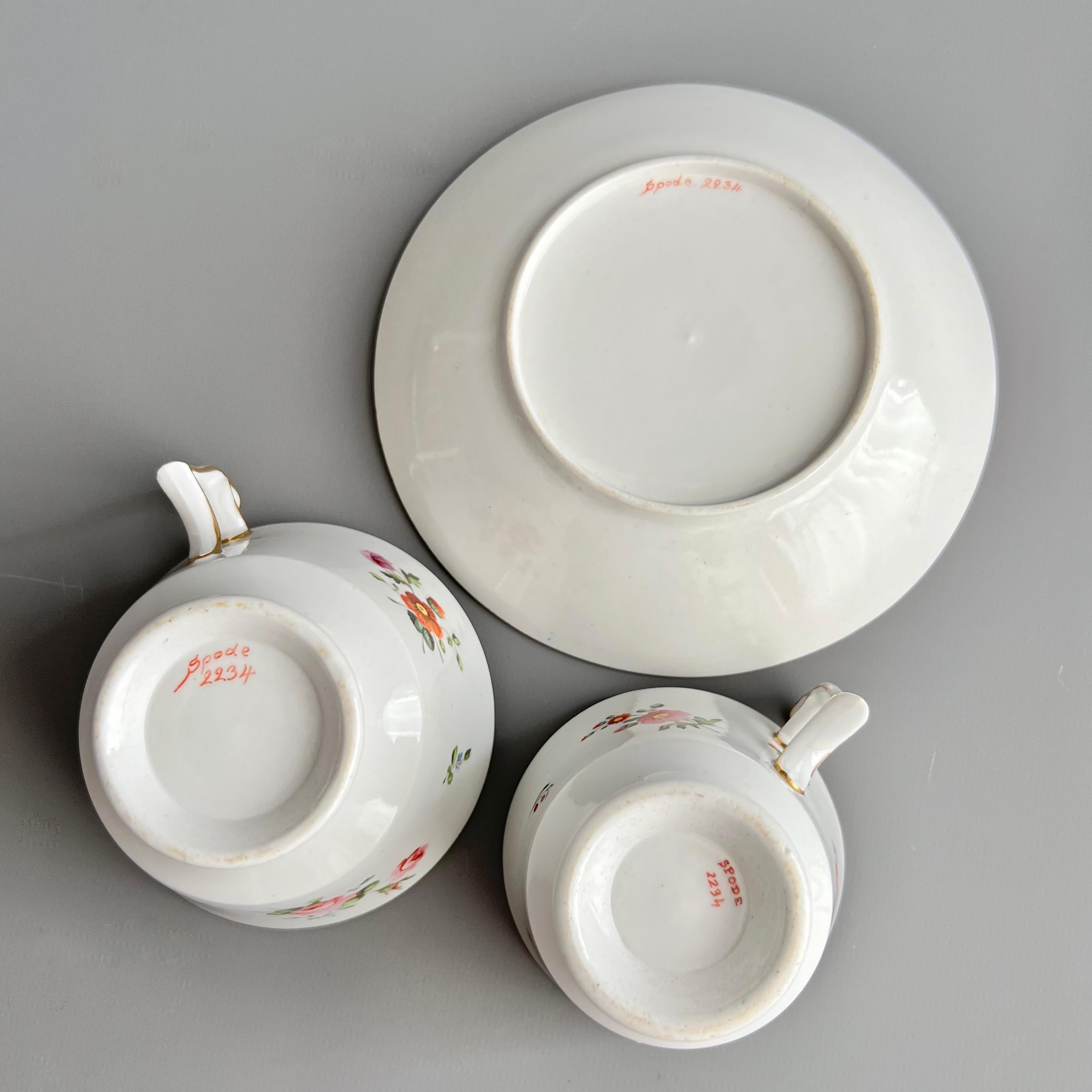 Trio de tasses à thé en porcelaine Spode, bleu lavande avec gerbes de fleurs, Régence vers 1815 en vente 7