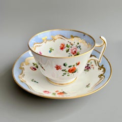 Spode Porcelain Teacup Trio, Lavender Blue with Flower Sprays, Regency ca 1815